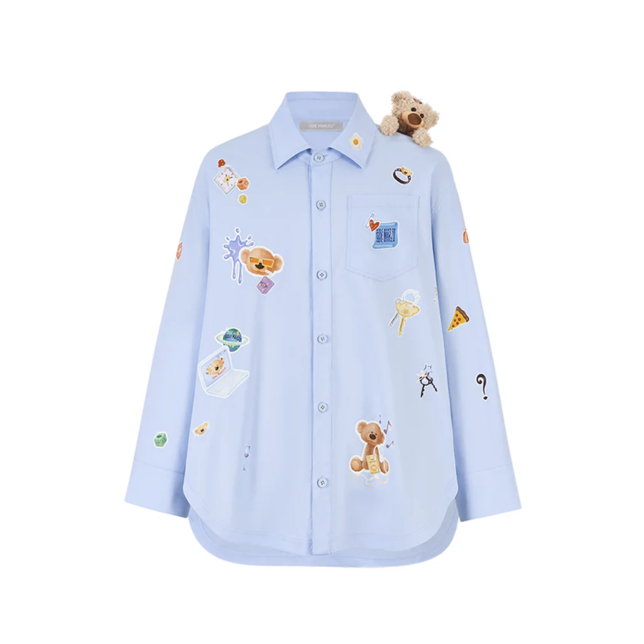 13DE MARZO Bear Sticker Shirt in Blue | MADAX