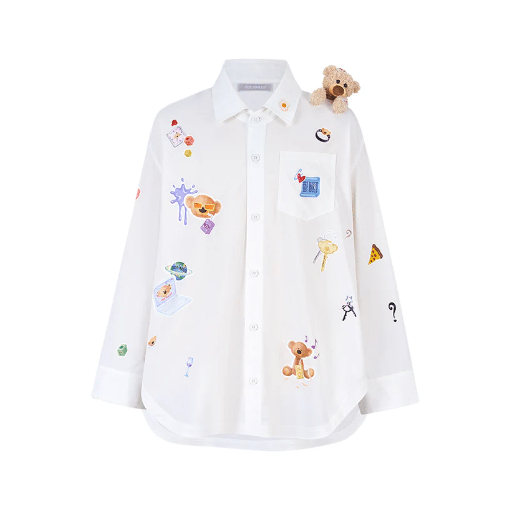 13DE MARZO Bear Sticker Shirt in White | MADAX