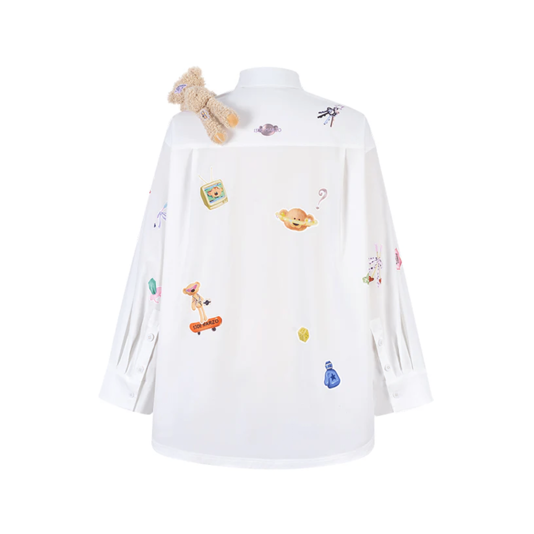 13DE MARZO Bear Sticker Shirt in White | MADAX