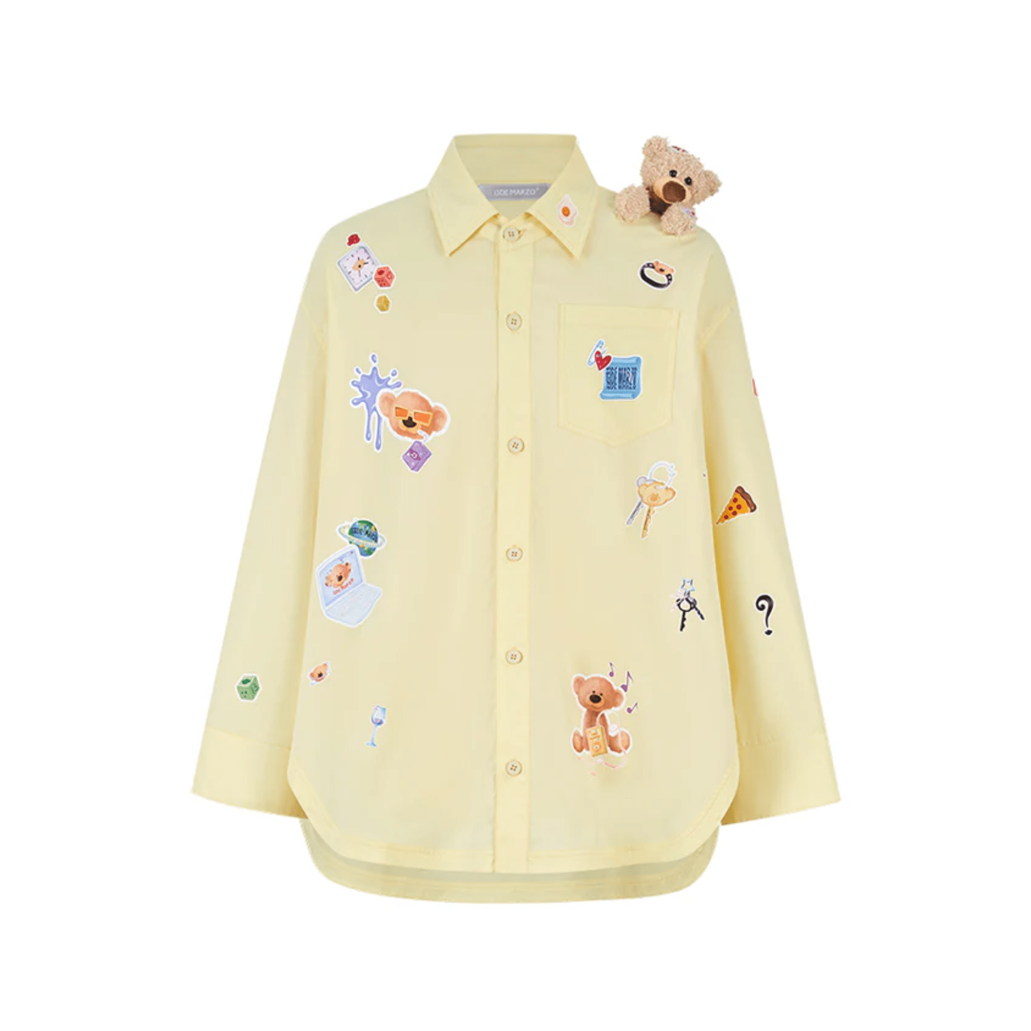 13DE MARZO Bear Sticker Shirt in Yellow | MADAX