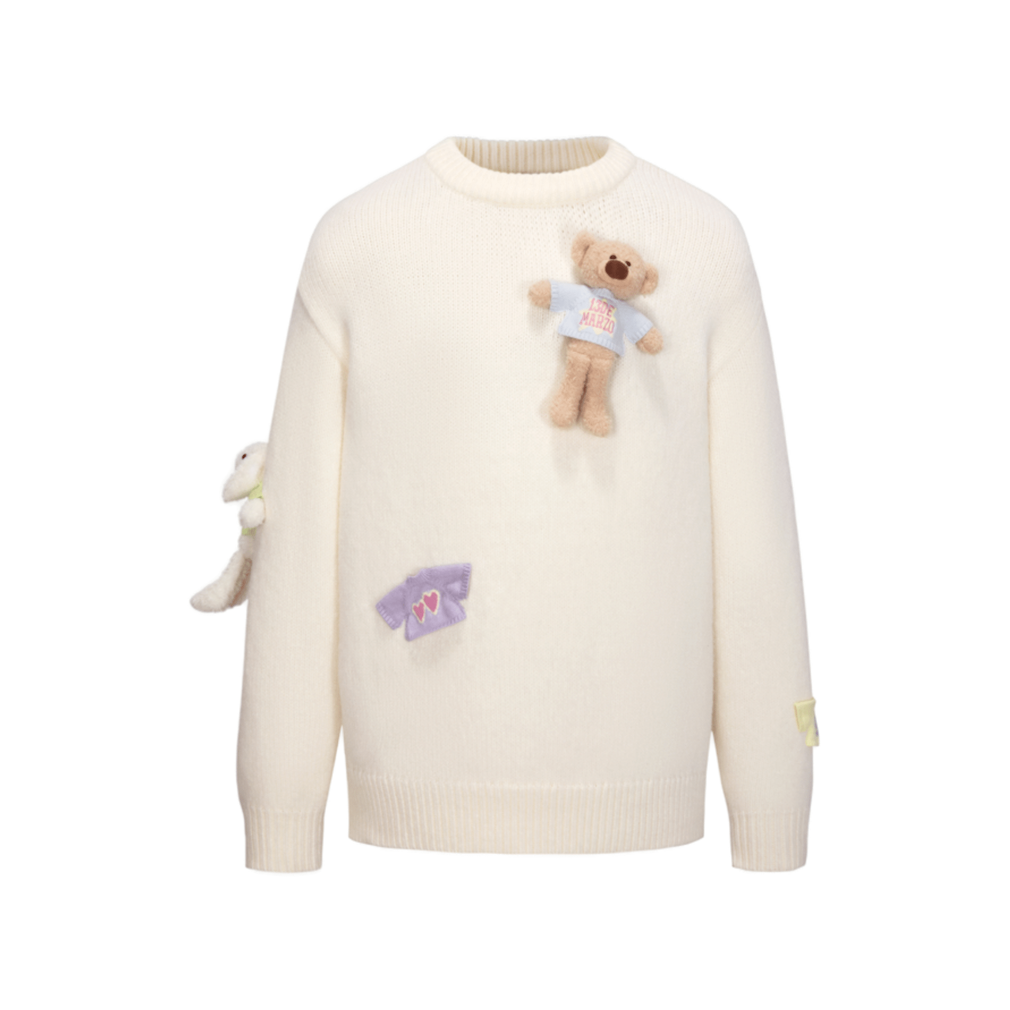 13DE MARZO Bear Sweater Pullover Round Neck Sweater in Beige | MADAX