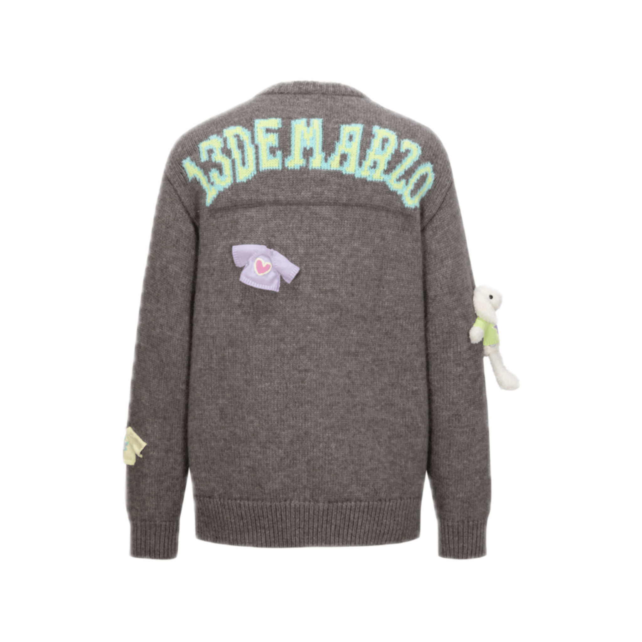 13DE MARZO Bear Sweater Pullover Round Neck Sweater in Dark Gray | MADAX