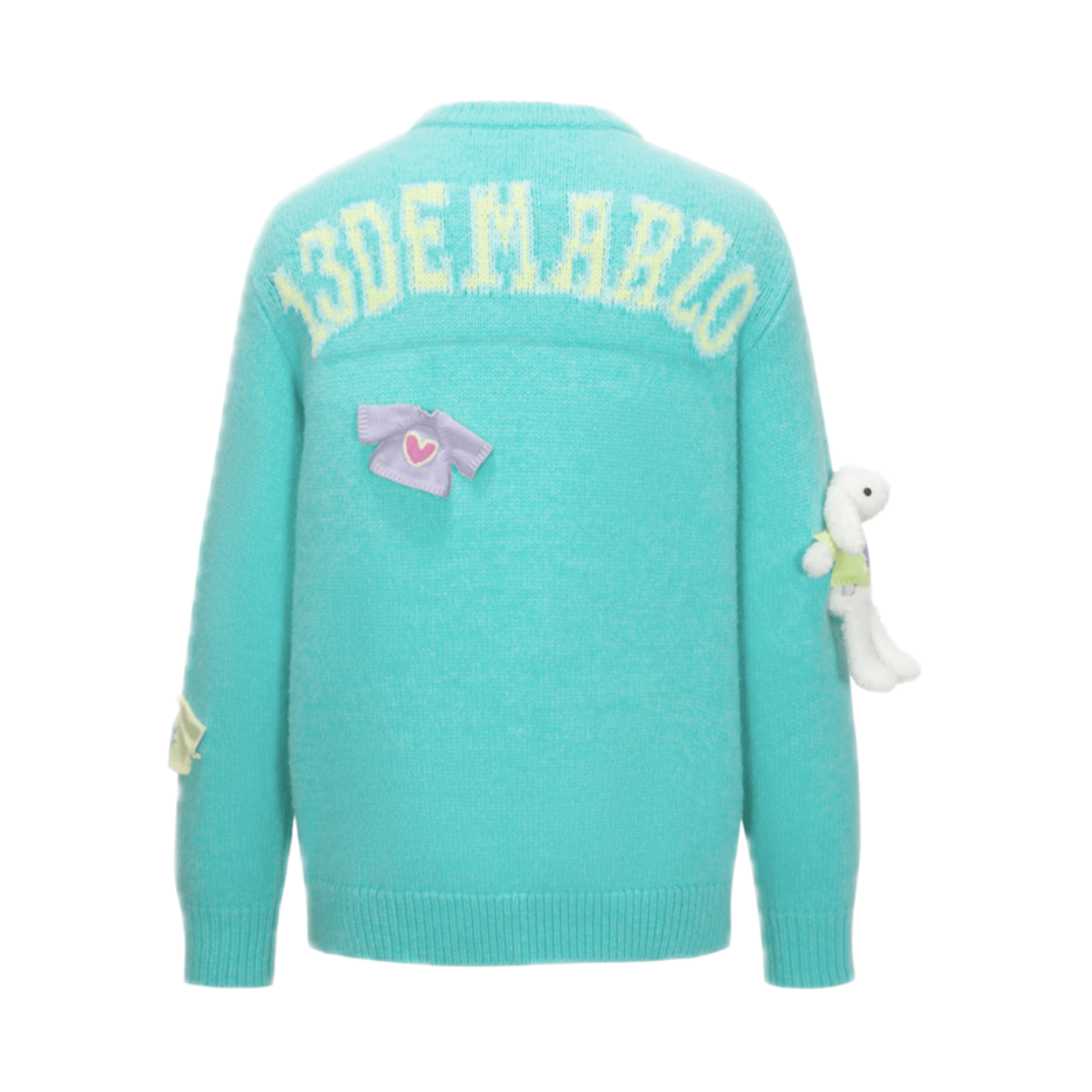 13DE MARZO Bear Sweater Pullover Round Neck Sweater in Green | MADAX