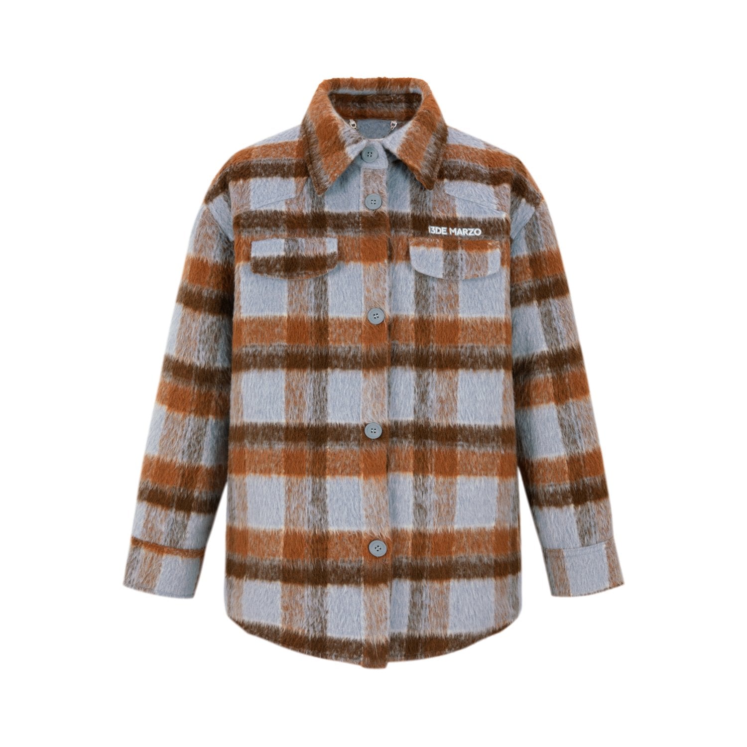 13DE MARZO Bear Tweed Plaid Shirt In Blue | MADAX