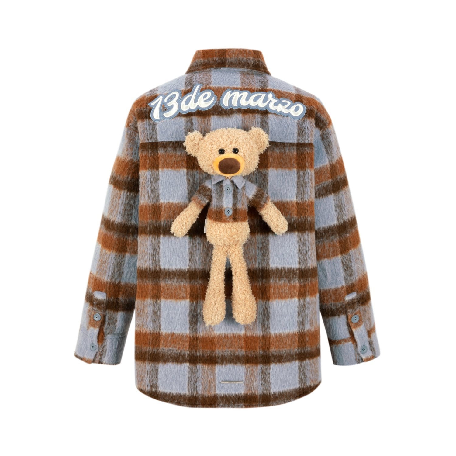 13DE MARZO Bear Tweed Plaid Shirt In Blue | MADAX