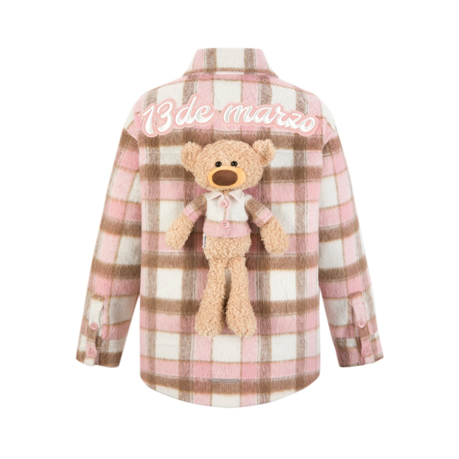 13DE MARZO Bear Tweed Plaid Shirt In Pink | MADAX