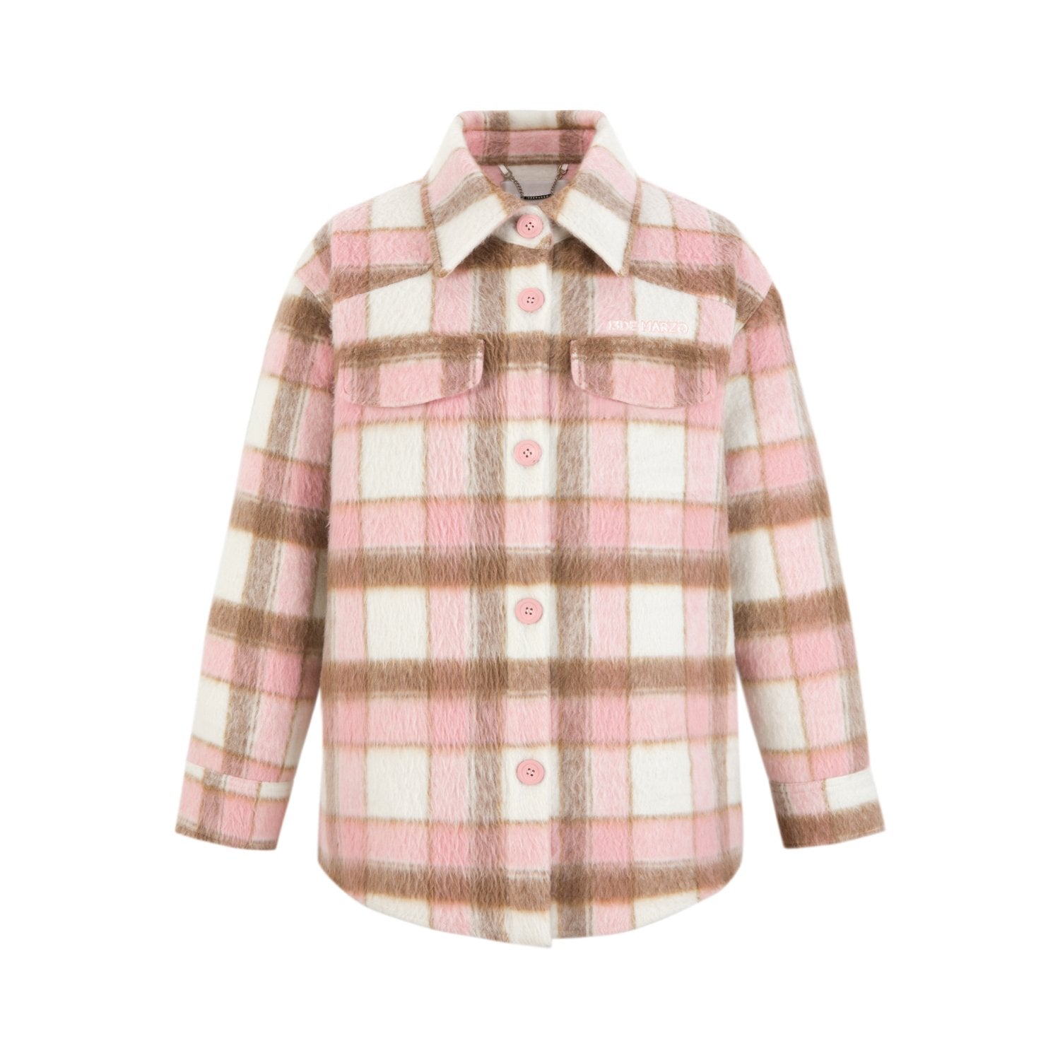 13DE MARZO Bear Tweed Plaid Shirt In Pink | MADAX