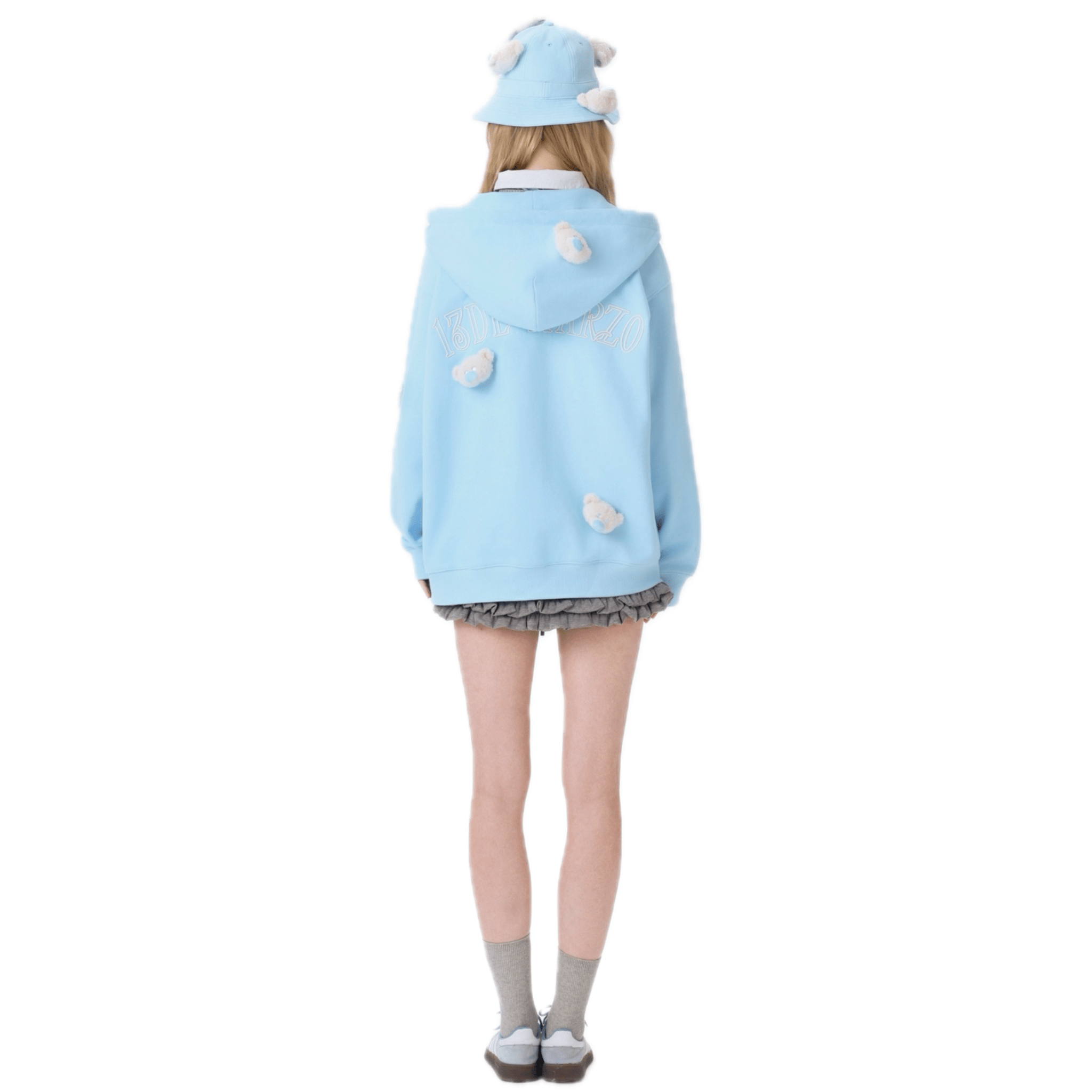 13DE MARZO Bear Zipper Hoodie in Blue | MADAX