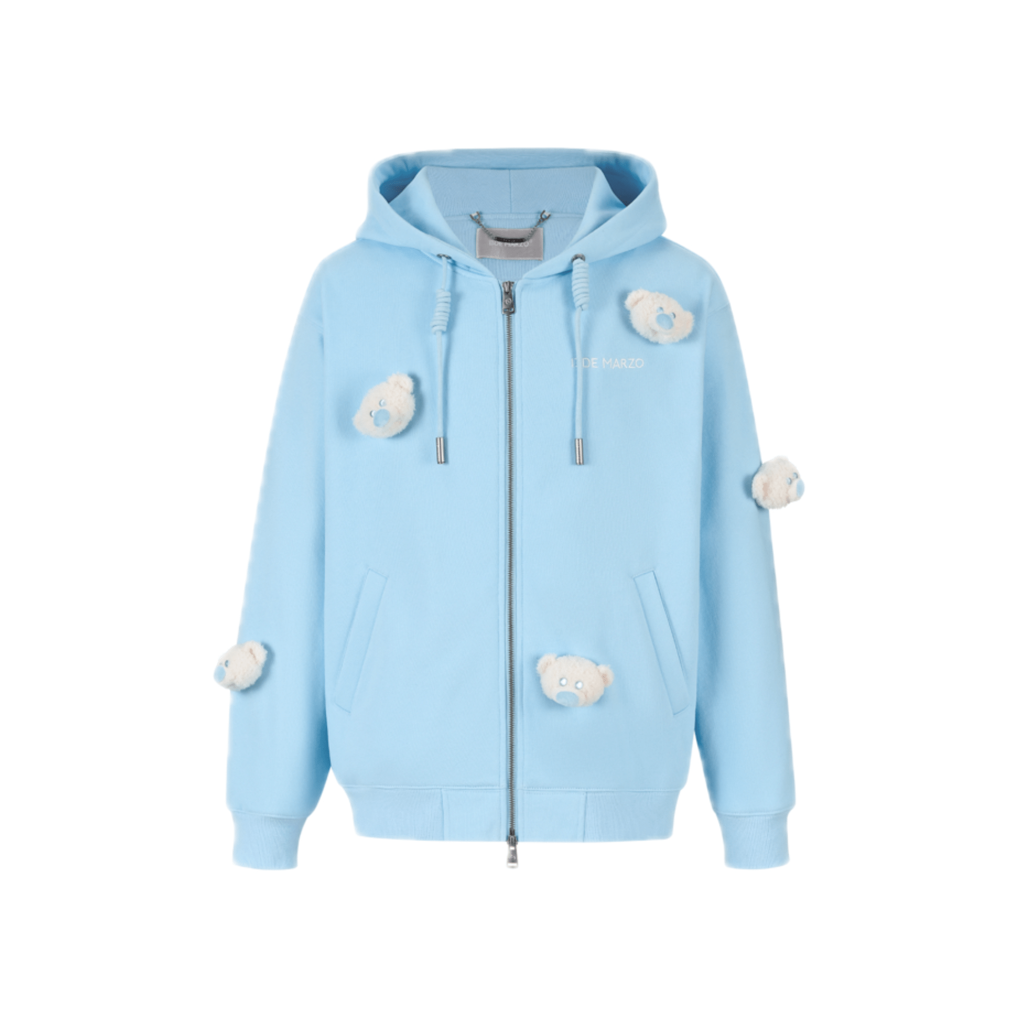 13DE MARZO Bear Zipper Hoodie in Blue | MADAX