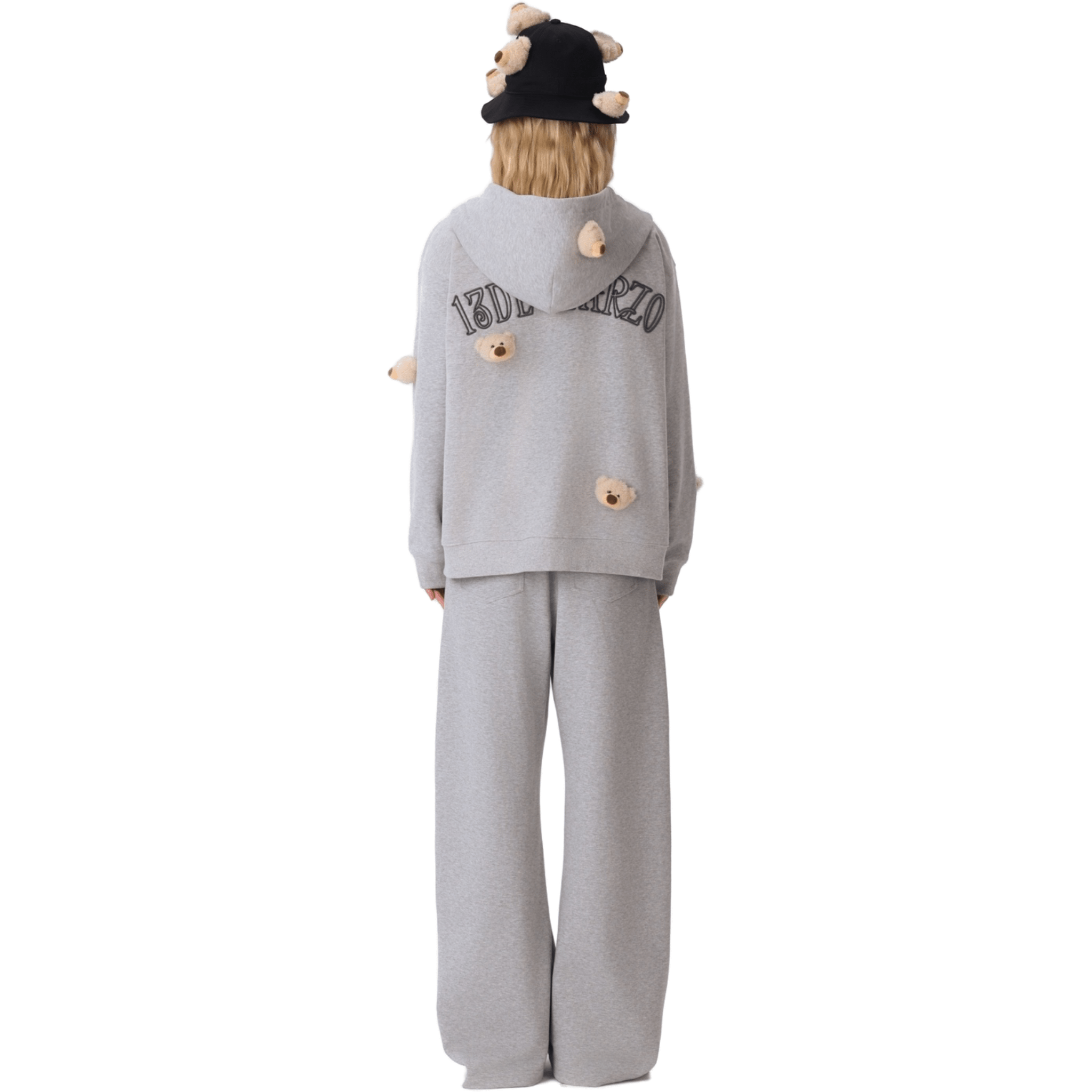 13DE MARZO Bear Zipper Hoodie in Gray | MADAX