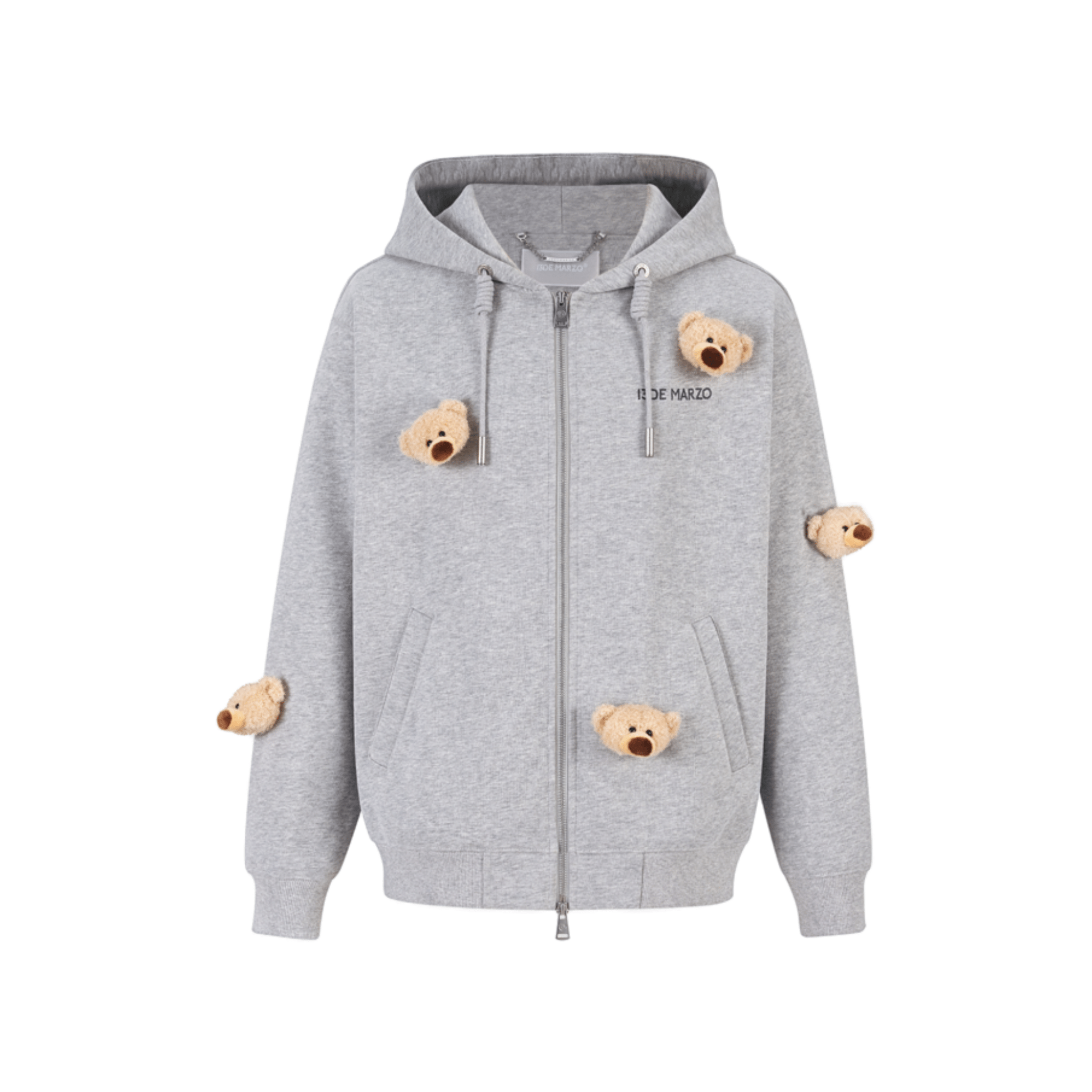 13DE MARZO Bear Zipper Hoodie in Gray | MADAX