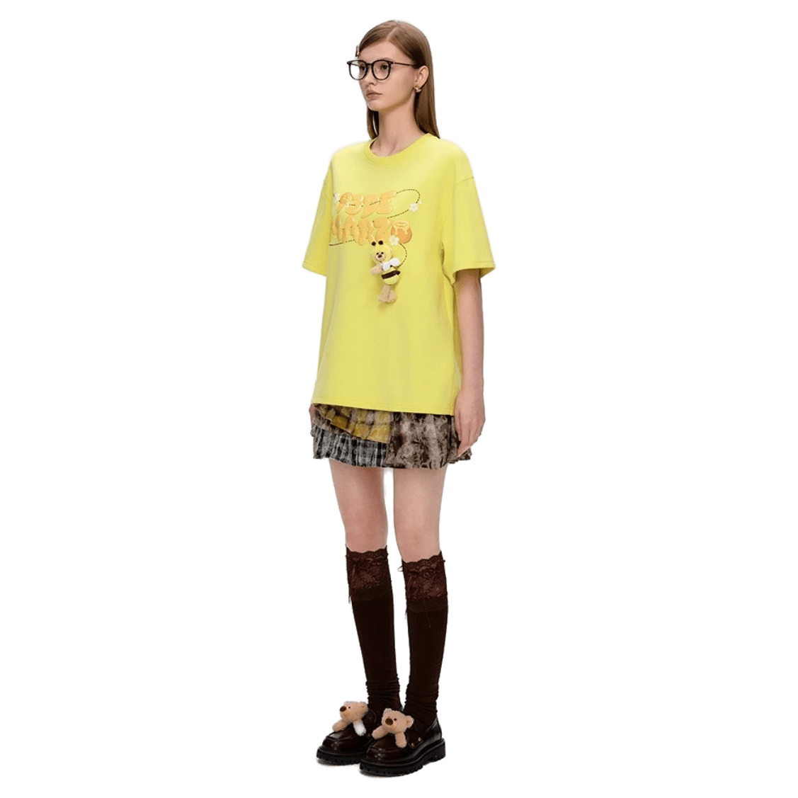 13DE MARZO Bee Bear Illustration Logo Short Sleeve in Bright Yellow | MADAX