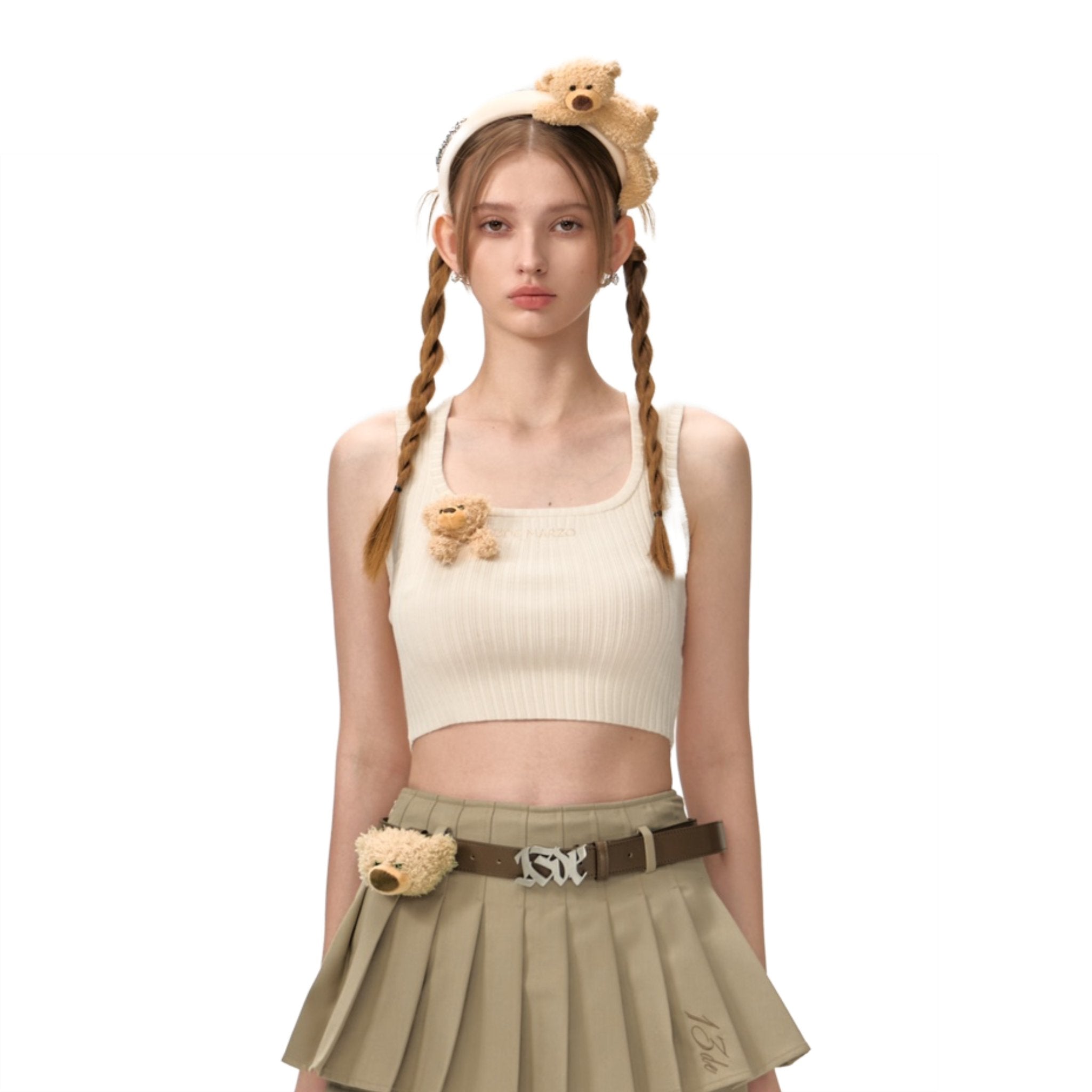 13DE MARZO Beige Base Knit Tank Top | MADA IN CHINA