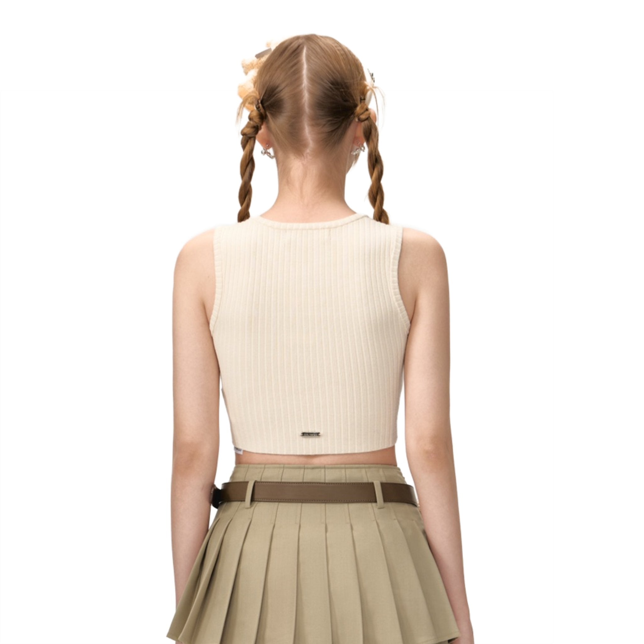 13DE MARZO Beige Base Knit Tank Top | MADA IN CHINA