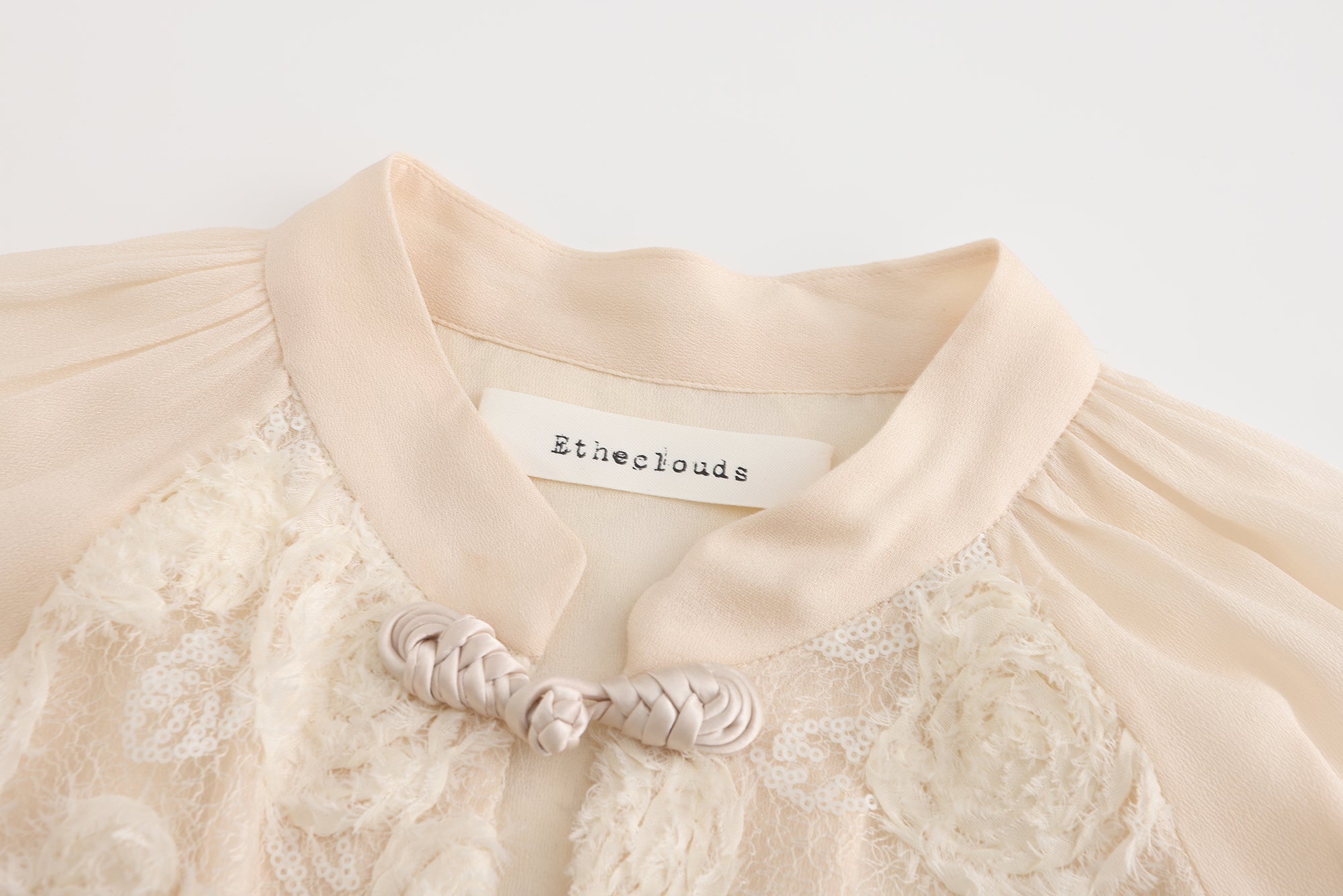 EtheClouds Beige Button - down Jacquard Patchwork Shirt | MADA IN CHINA