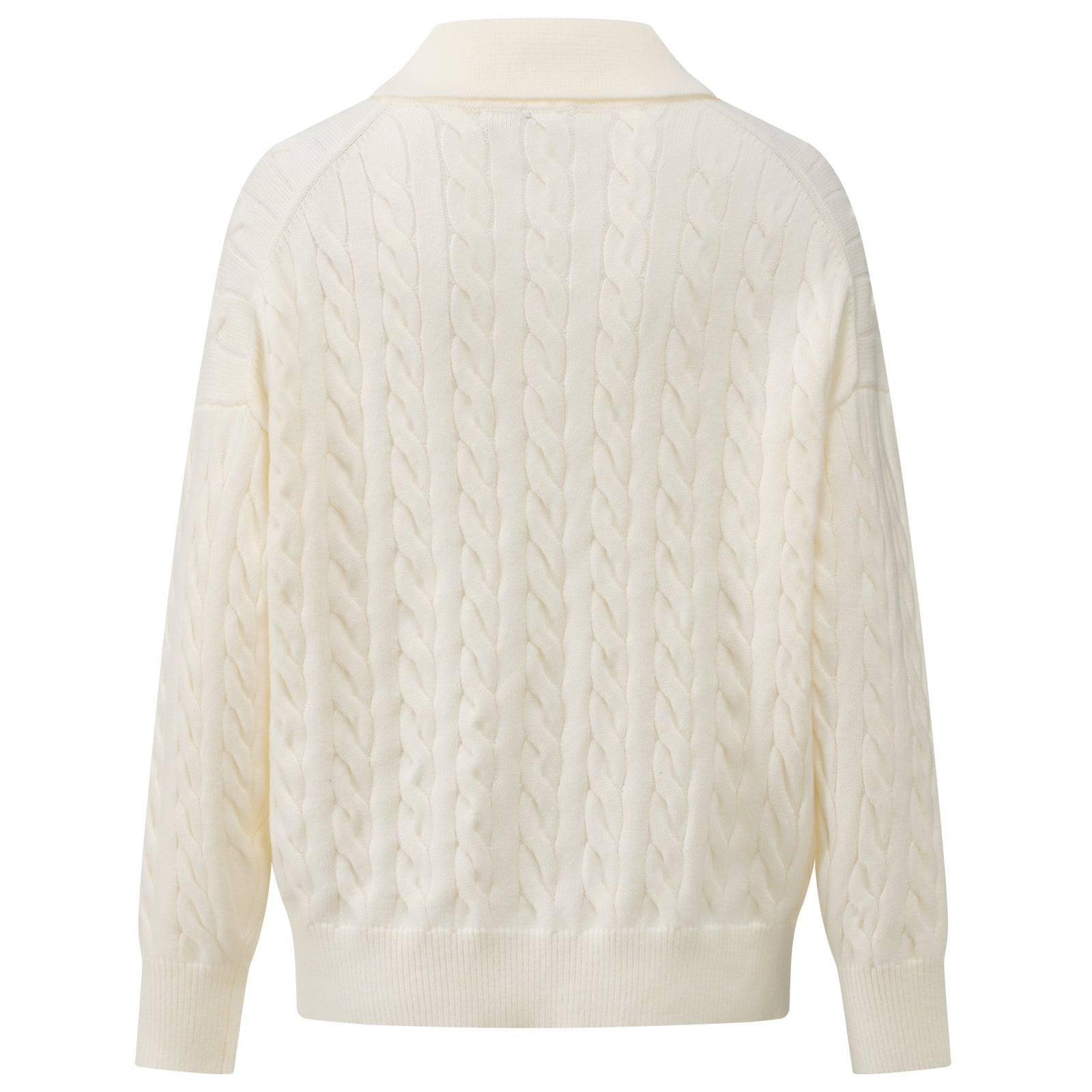 CLIMAX VISION Beige Cable Knit Set Polo Collar Embroidered Soft Knit Sweater | MADAX