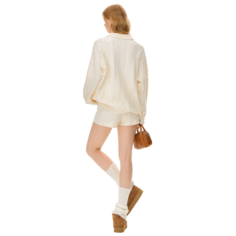 CLIMAX VISION Beige Cable Knit Suit Shorts | MADAX