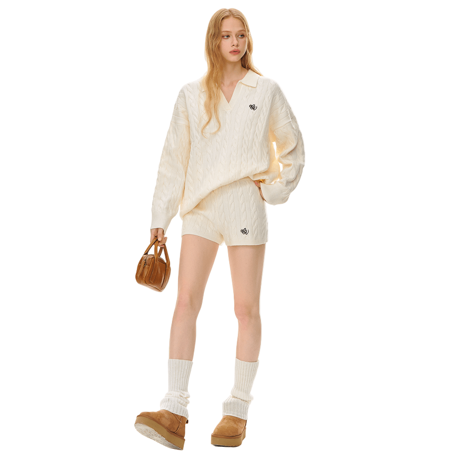 CLIMAX VISION Beige Cable Knit Suit Shorts | MADAX