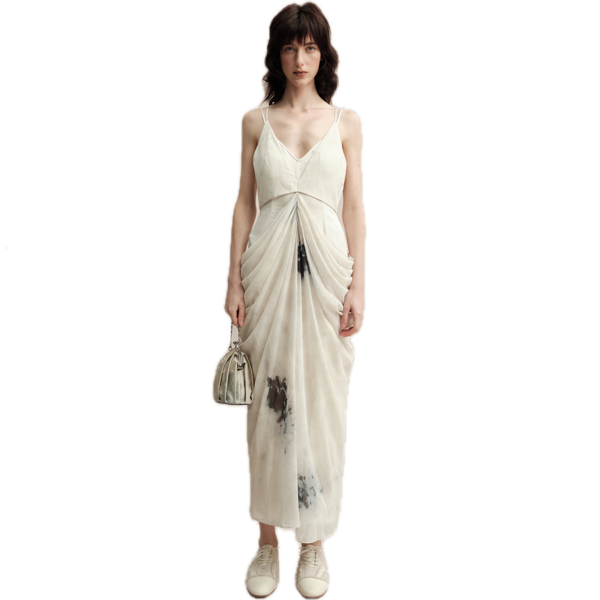 ELYWOOD Beige Double Layered Pleated Dress | MADAX