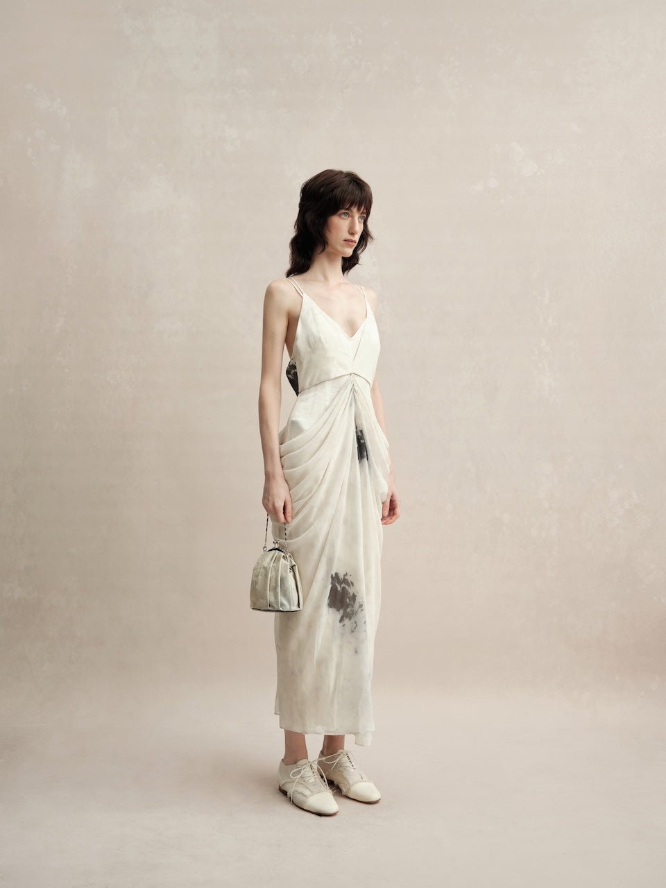 ELYWOOD Beige Double Layered Pleated Dress | MADAX