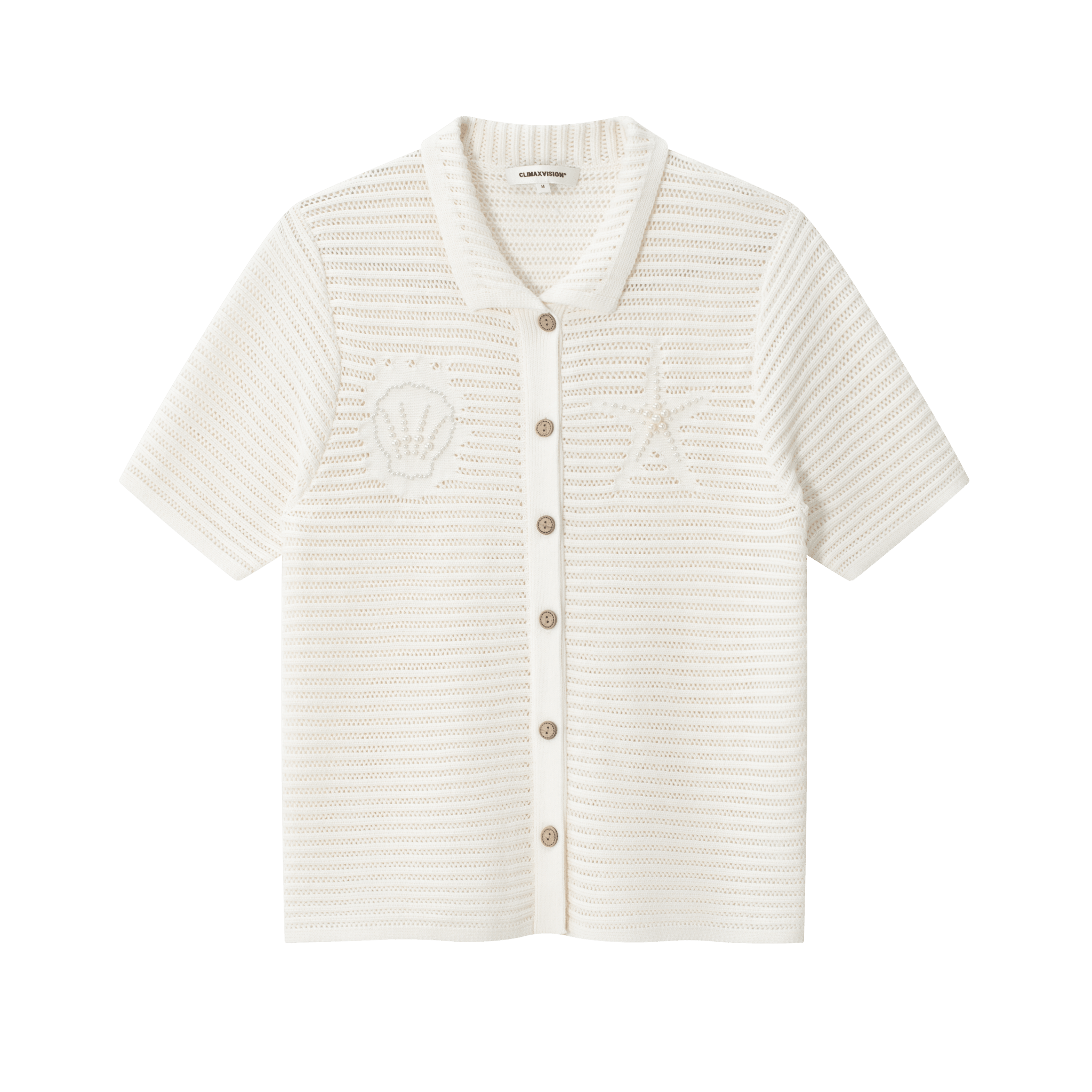 CLIMAX VISION Beige Resort Seashell Beaded Hollow - Out Shirt | MADAX