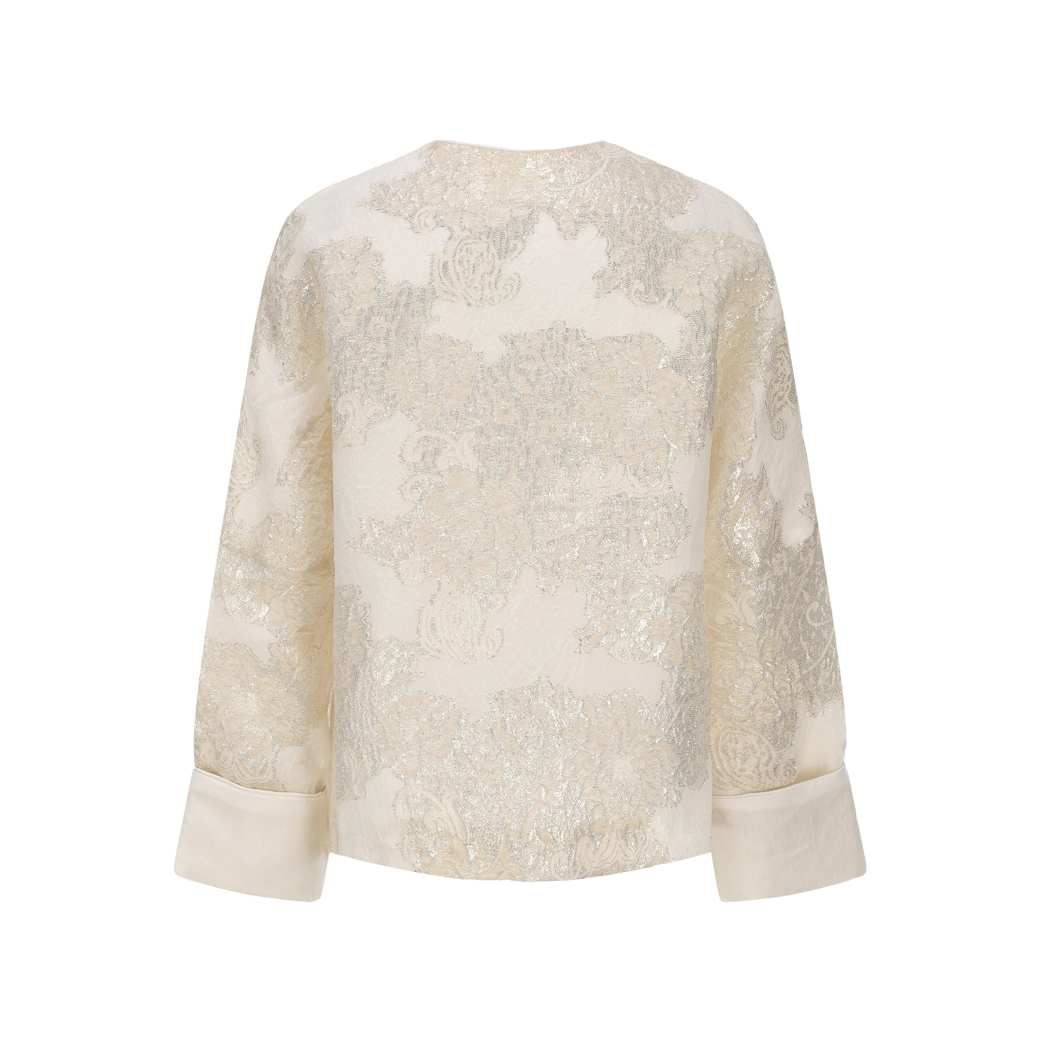 EtheClouds Beige Round Neck Gold Embroidered Buttoned Blouse | MADA IN CHINA