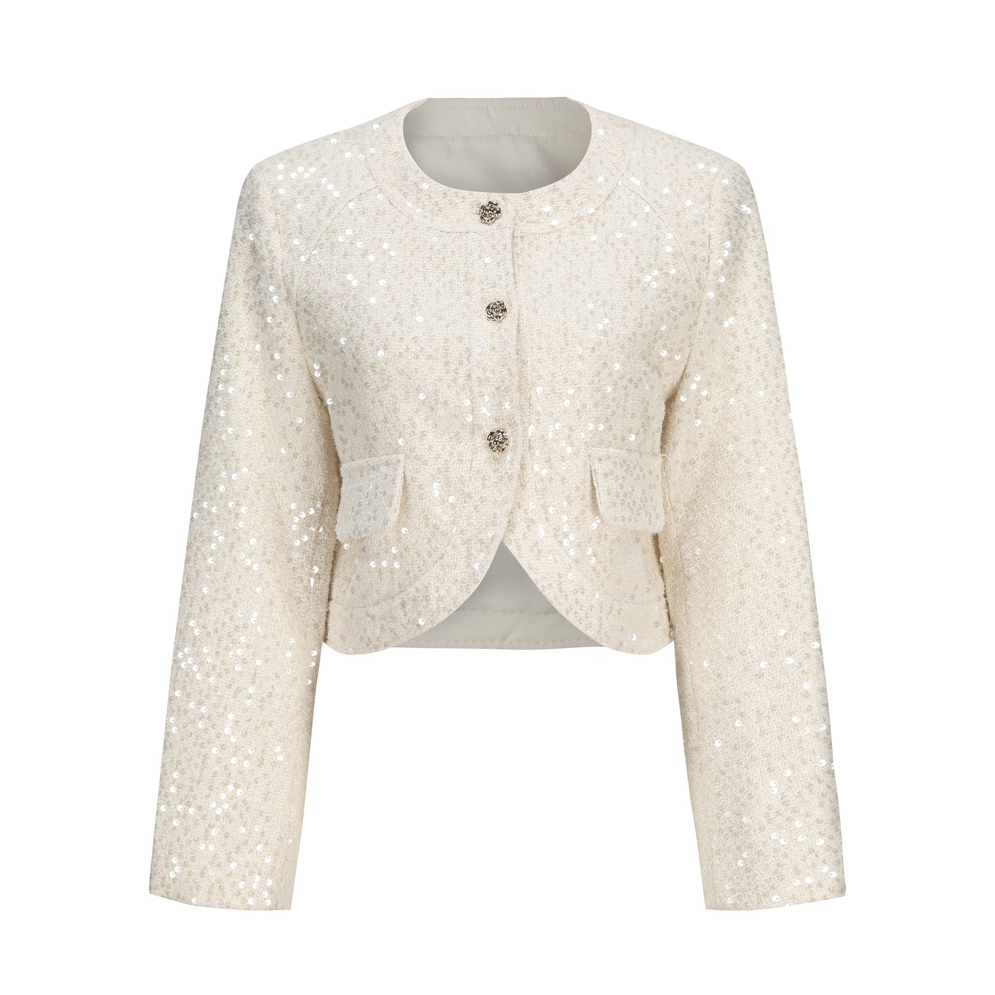 ARTE PURA Beige Sequined Chambray Jacket | MADA IN CHINA