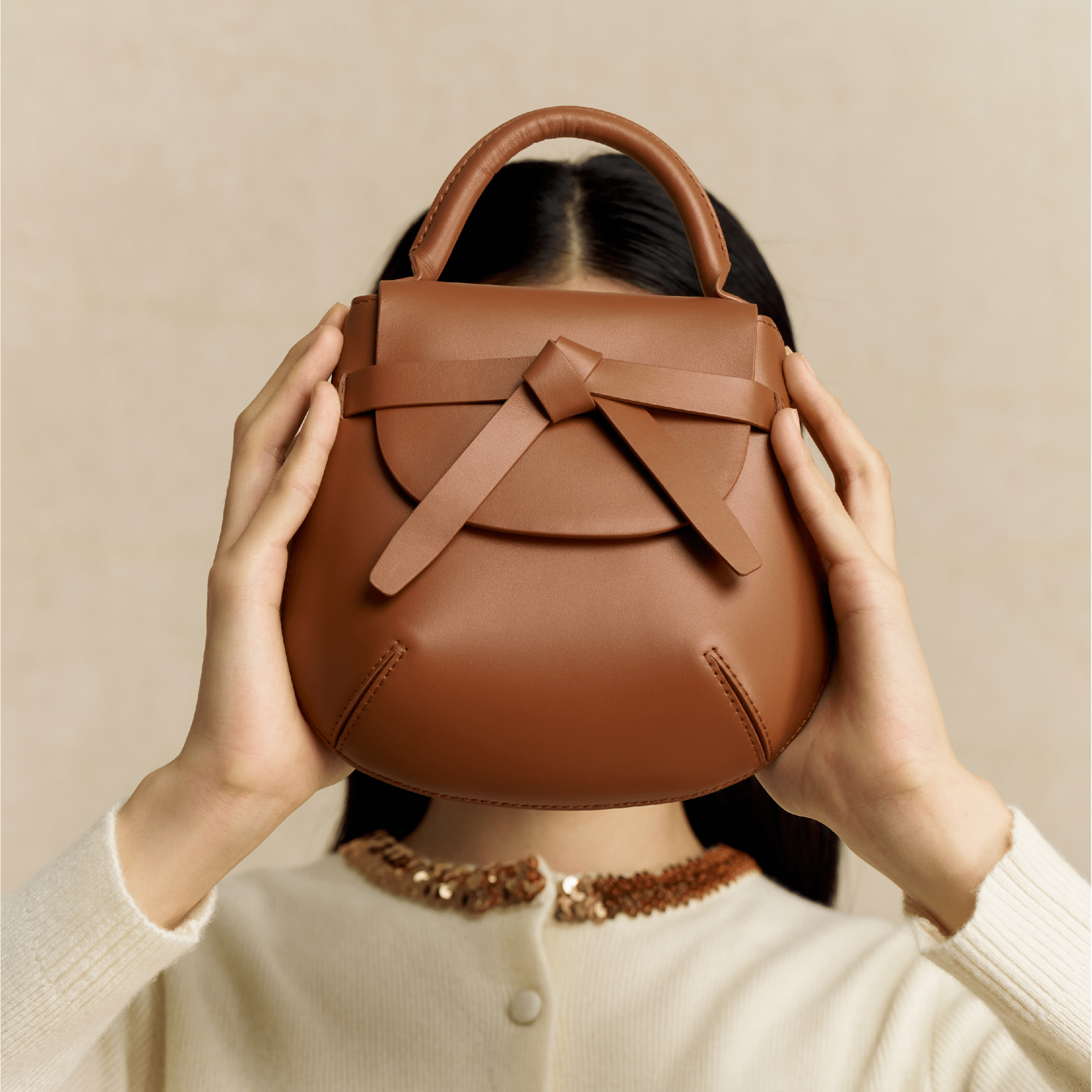 The Yellow Shop Beth Knot Small Saddle Bag in Cinnamon Brown | MADAX