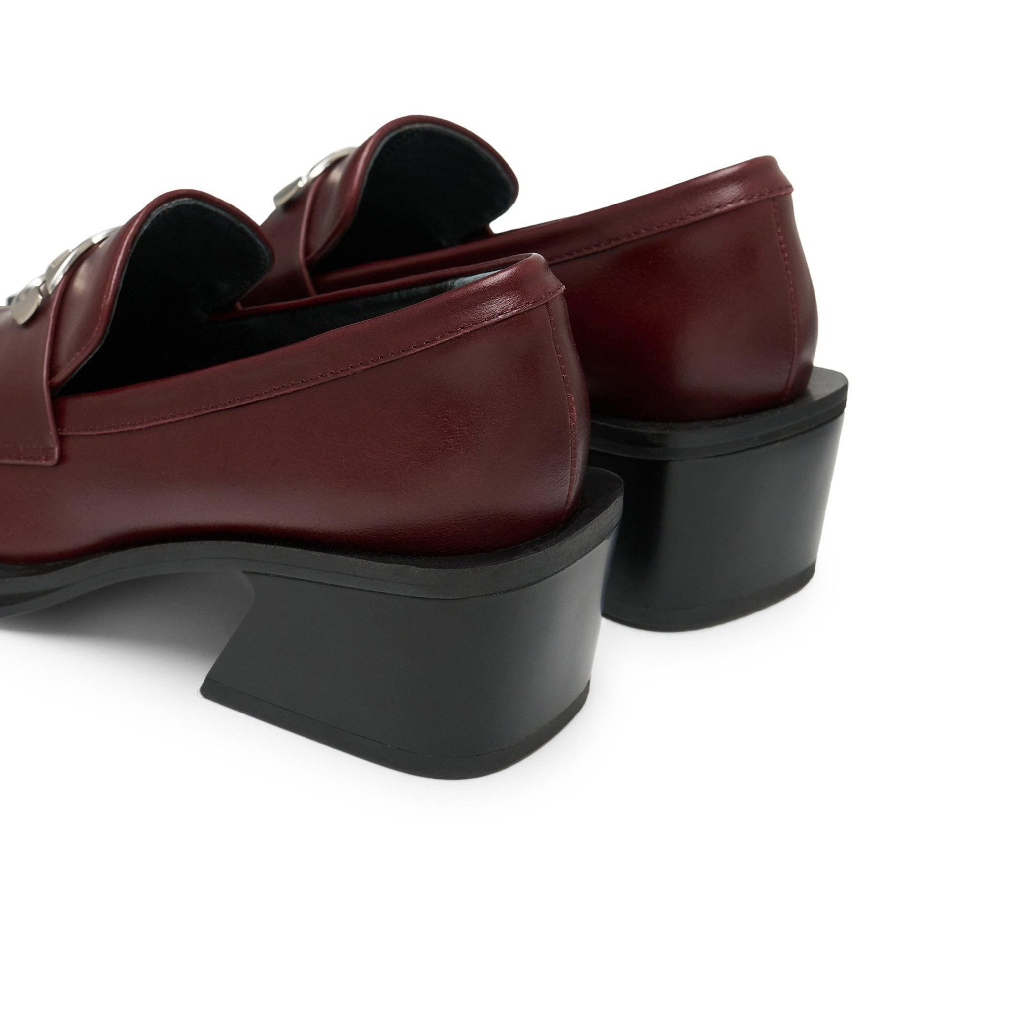 LOST IN ECHO Bevel Square Head Double Lined Chunky Heel Shoes In Wine Red | MADAX