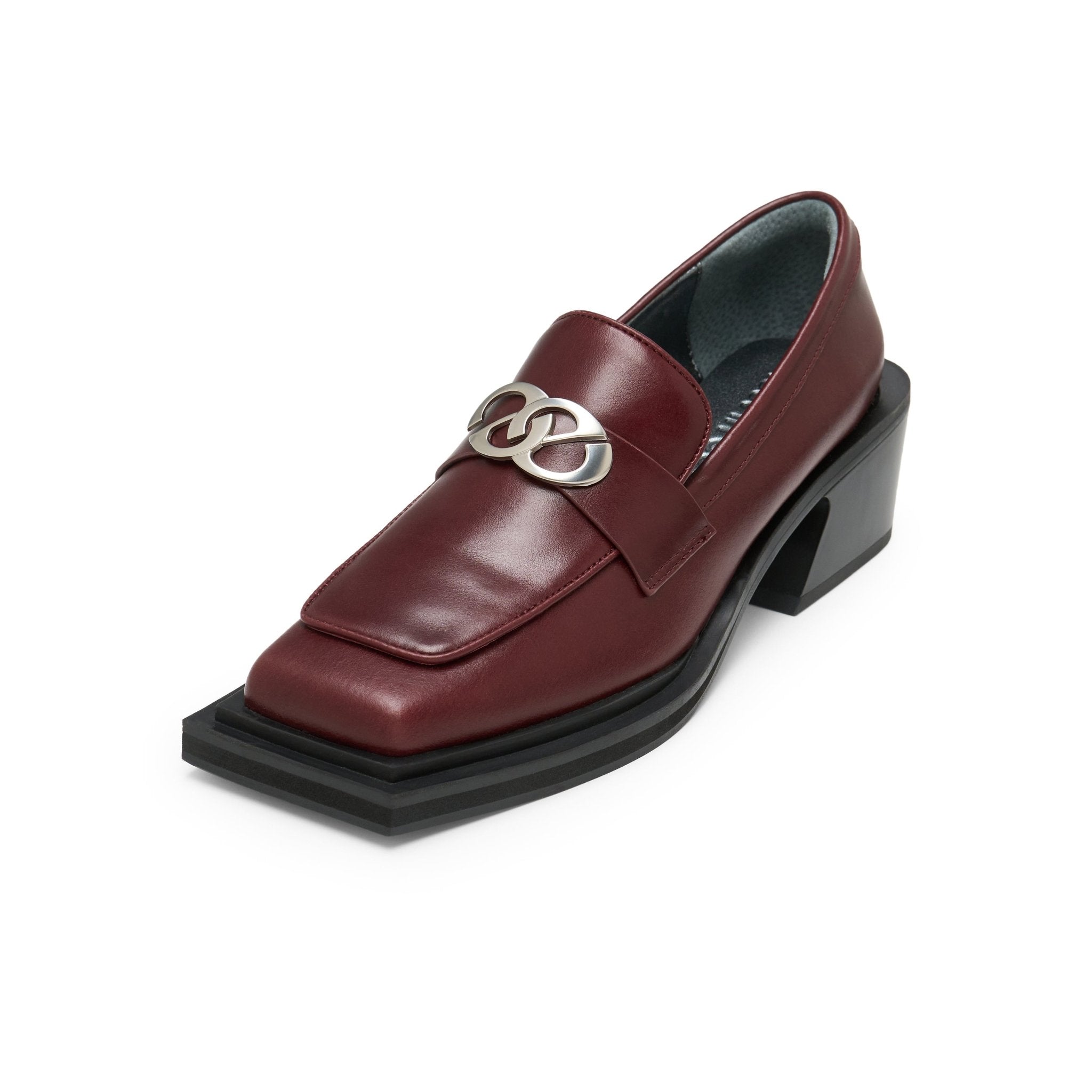 LOST IN ECHO Bevel Square Head Double Lined Chunky Heel Shoes In Wine Red | MADAX