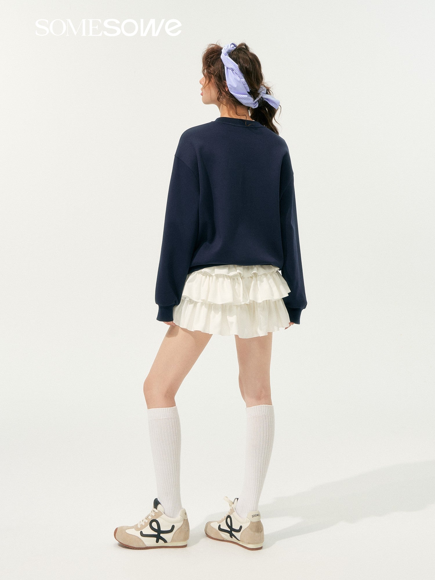 SOMESOWE Big Pear Round Neck Sweatshirt In Navy Blue | MADAX