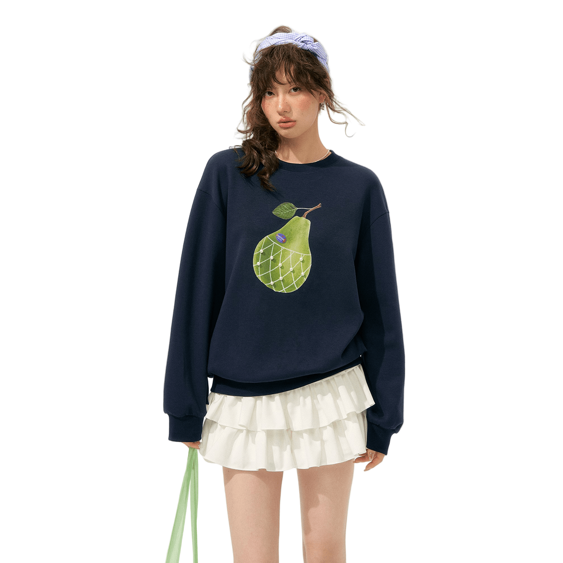 SOMESOWE Big Pear Round Neck Sweatshirt In Navy Blue | MADAX