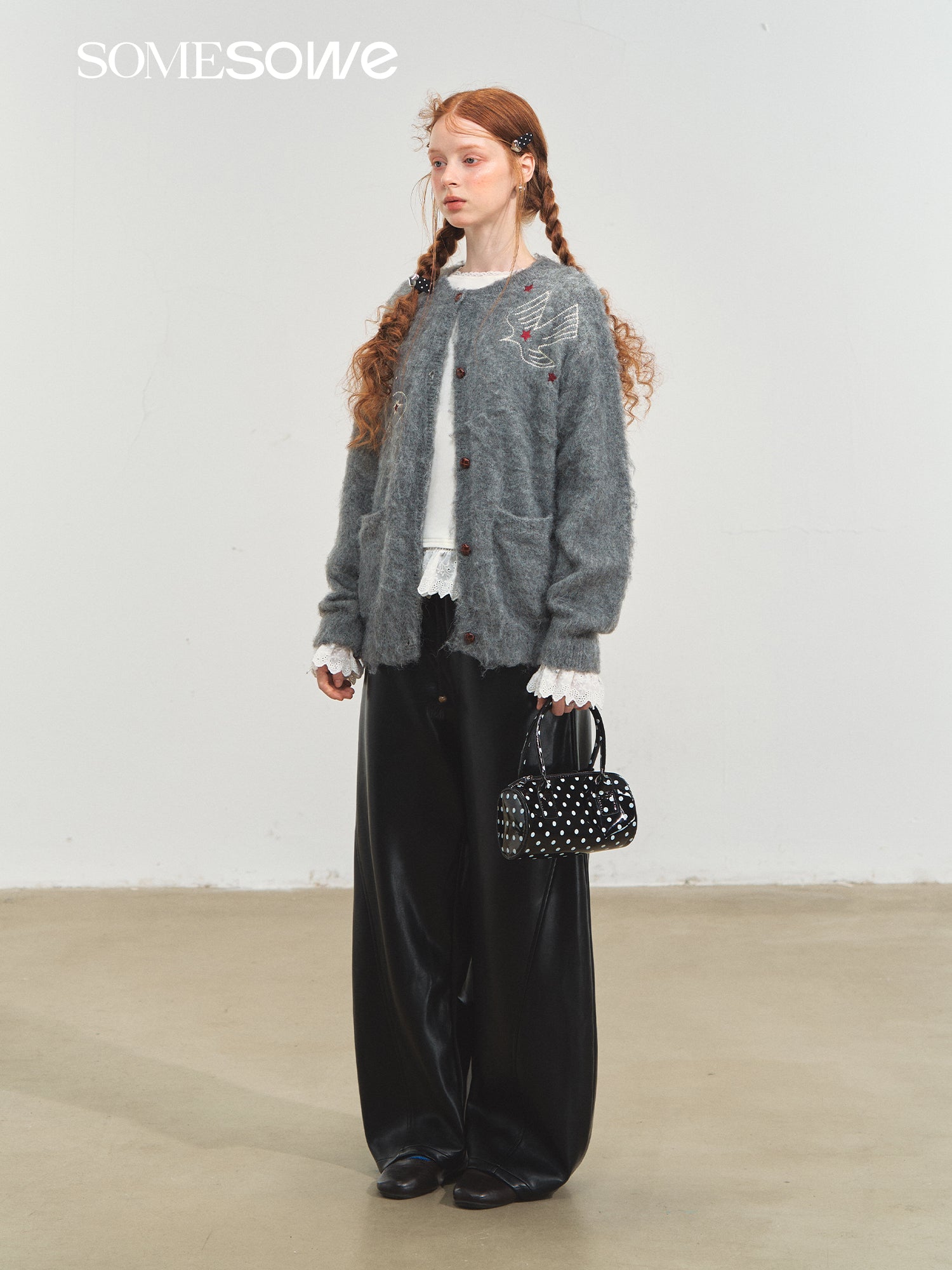 SOMESOWE Birds and Butterflies Cardigan Sweater In Gray | MADAX