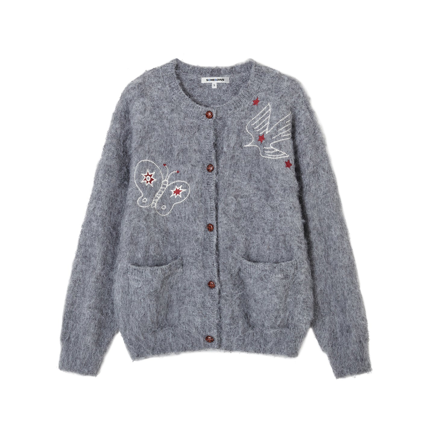 SOMESOWE Birds and Butterflies Cardigan Sweater In Gray | MADAX