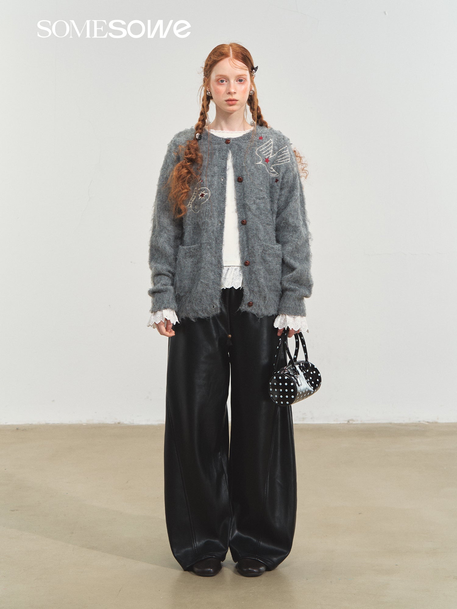 SOMESOWE Birds and Butterflies Cardigan Sweater In Gray | MADAX