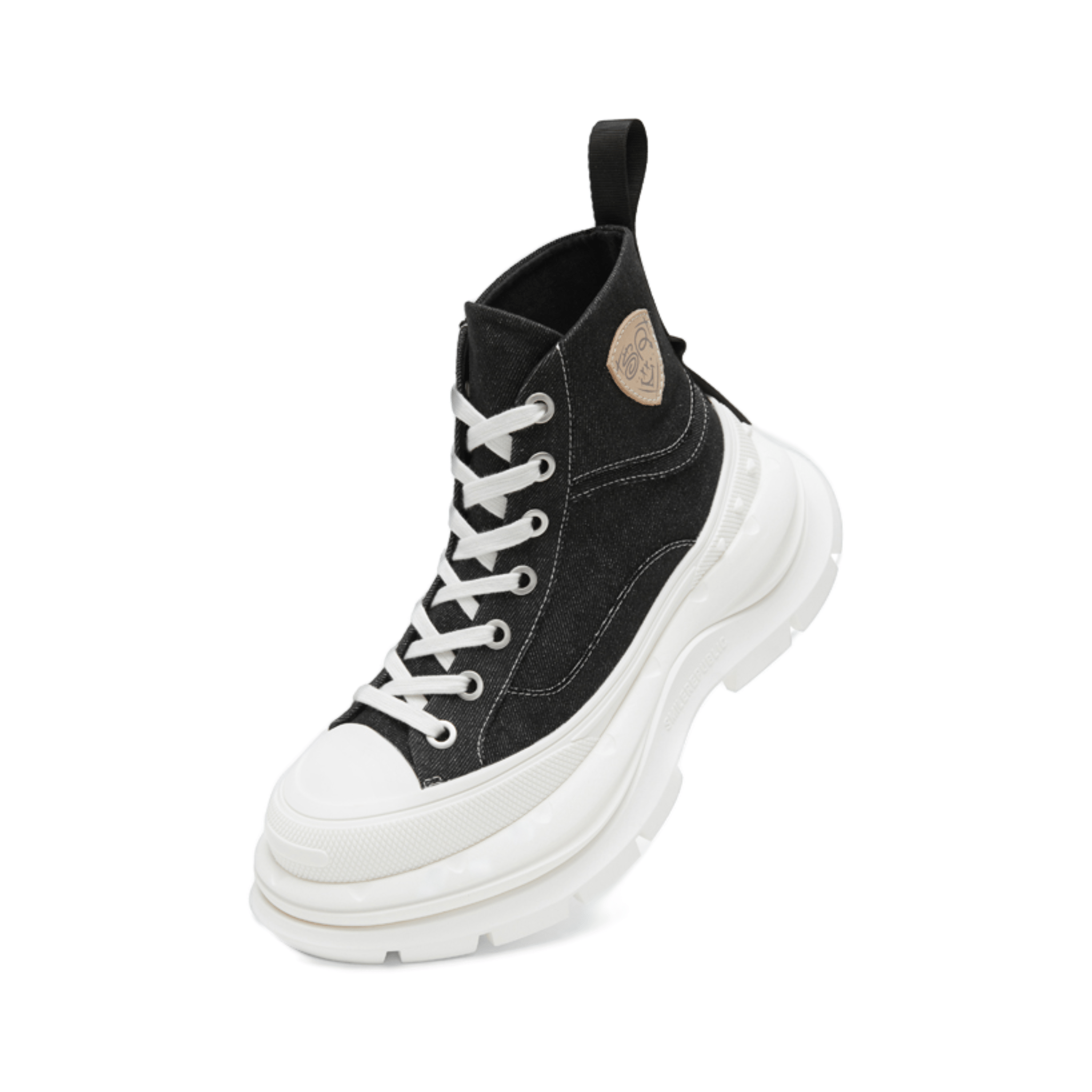 SMILEREPUBLIC Black and White Contrast High - top Open - mouthed Thick - soled Canvas Shoes 2.0 | MADAX
