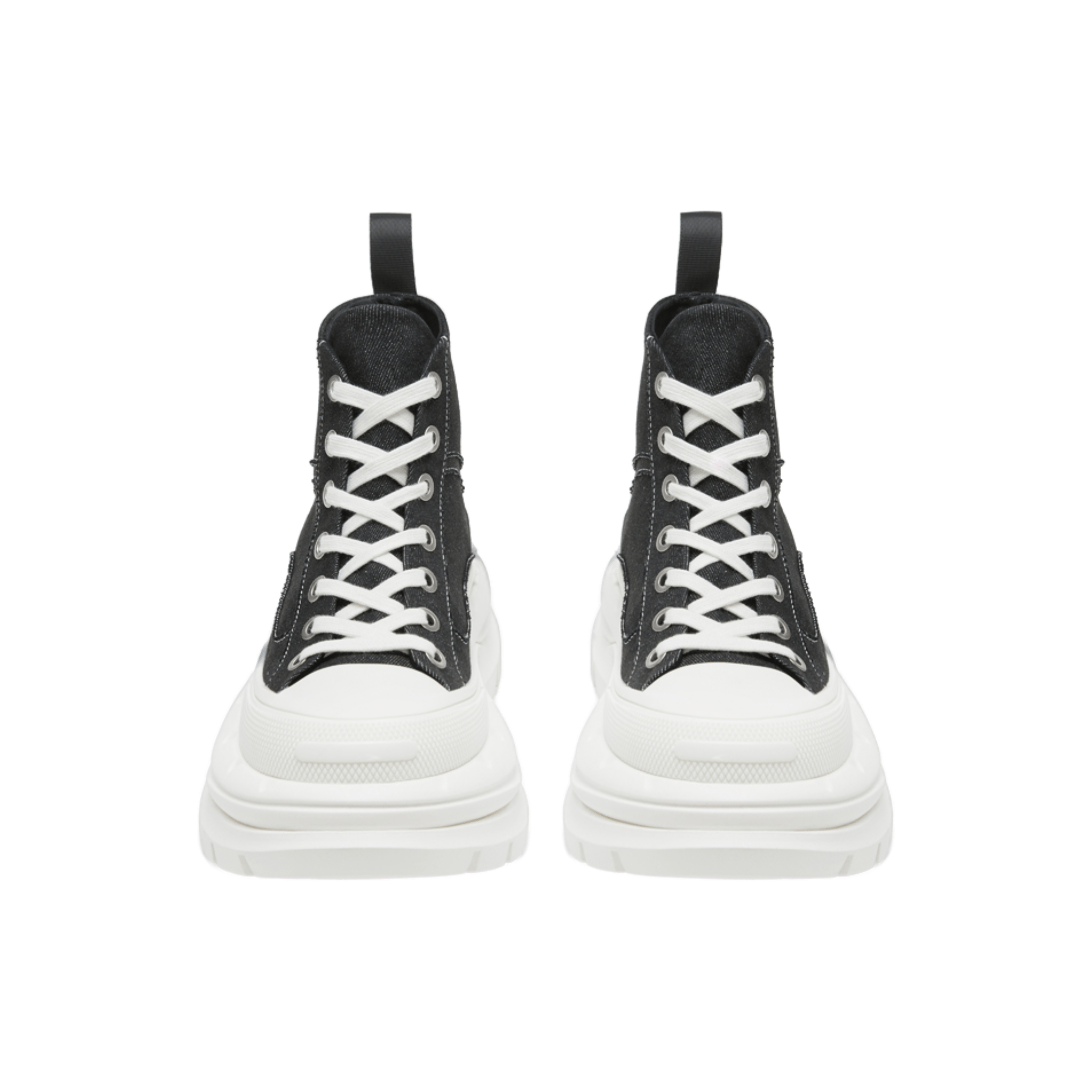 SMILEREPUBLIC Black and White Contrast High - top Open - mouthed Thick - soled Canvas Shoes 2.0 | MADAX