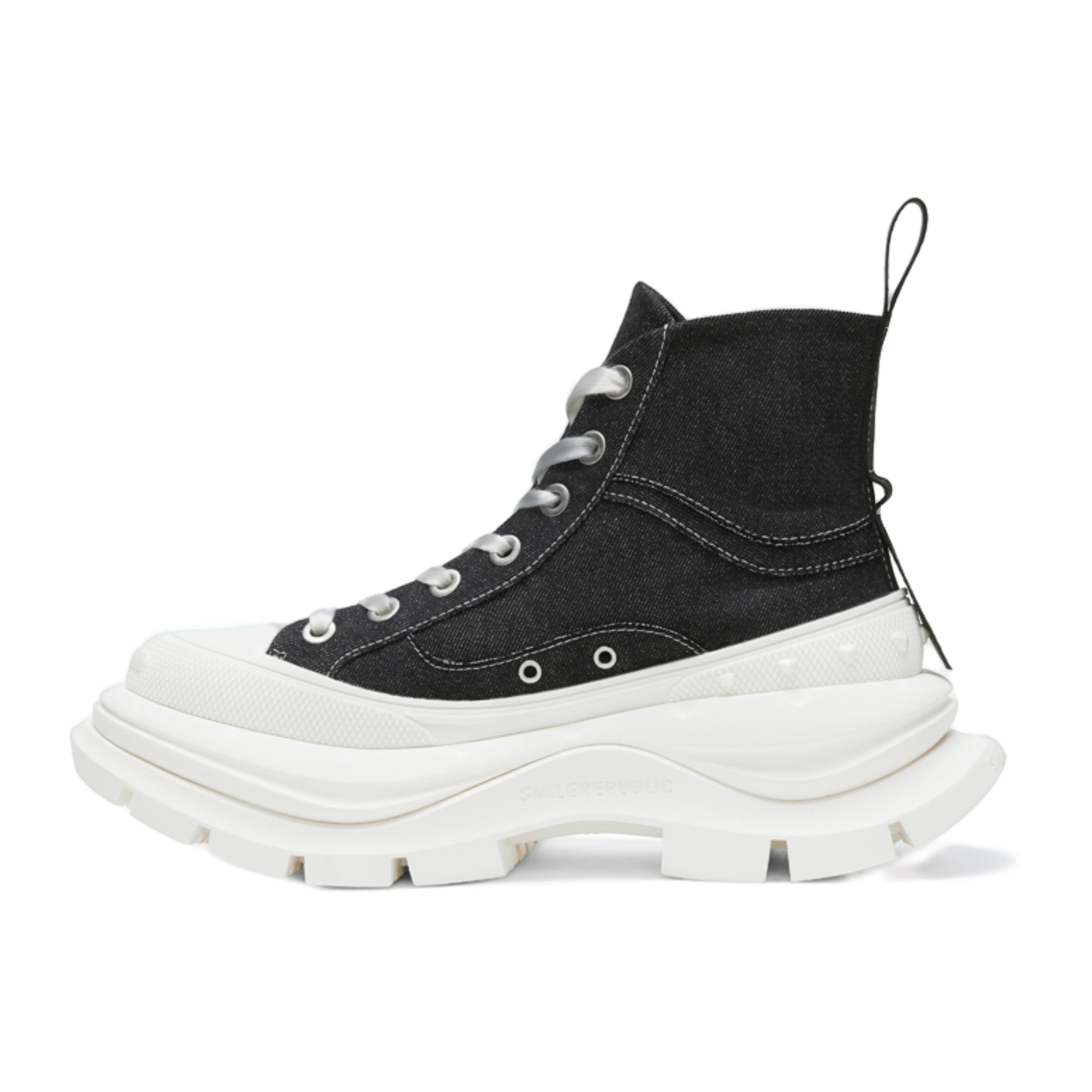 SMILEREPUBLIC Black and White Contrast High - top Open - mouthed Thick - soled Canvas Shoes 2.0 | MADAX