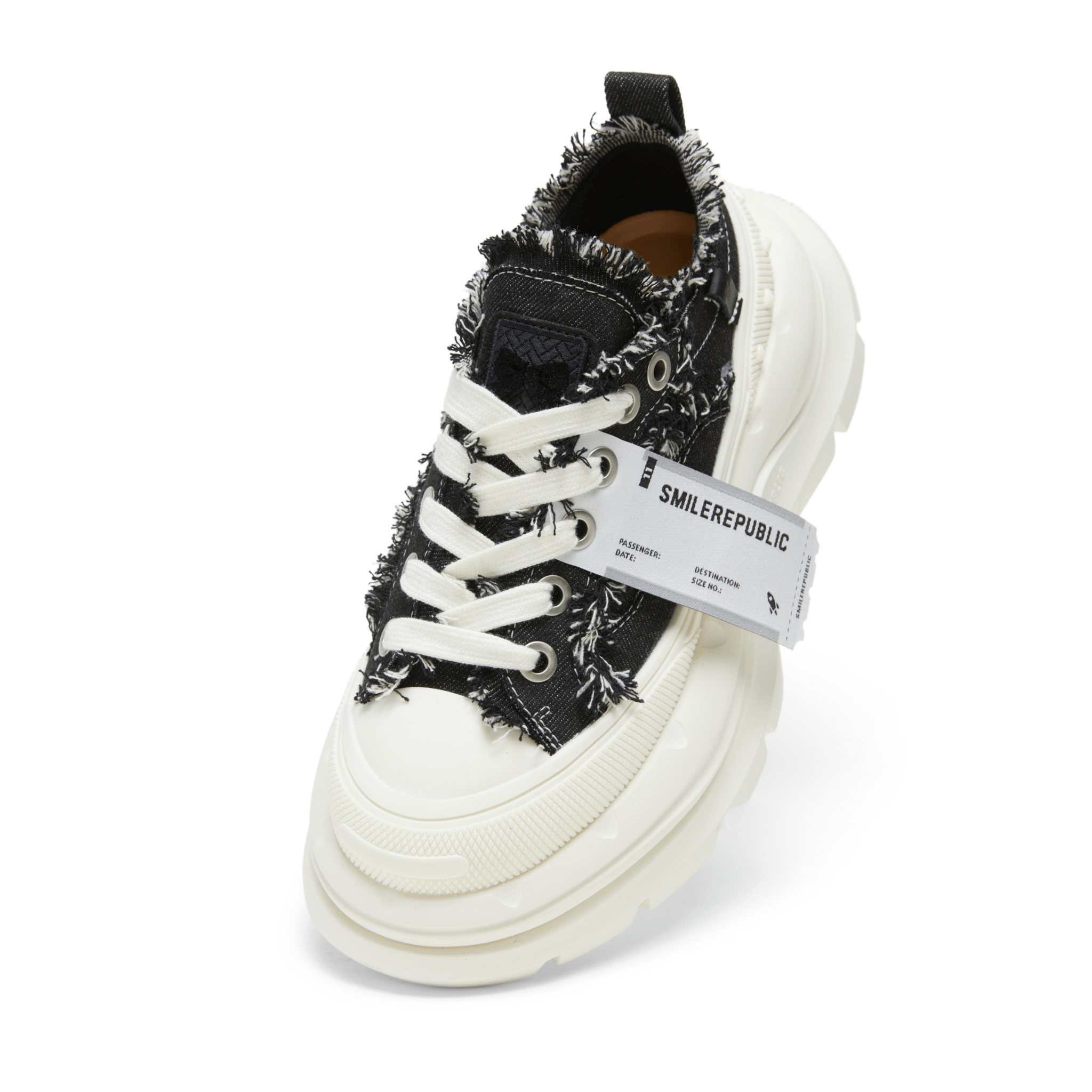 SMILEREPUBLIC Black and White Contrast Low - top Open - mouthed Thick - soled Canvas Shoes 2.0 | MADAX