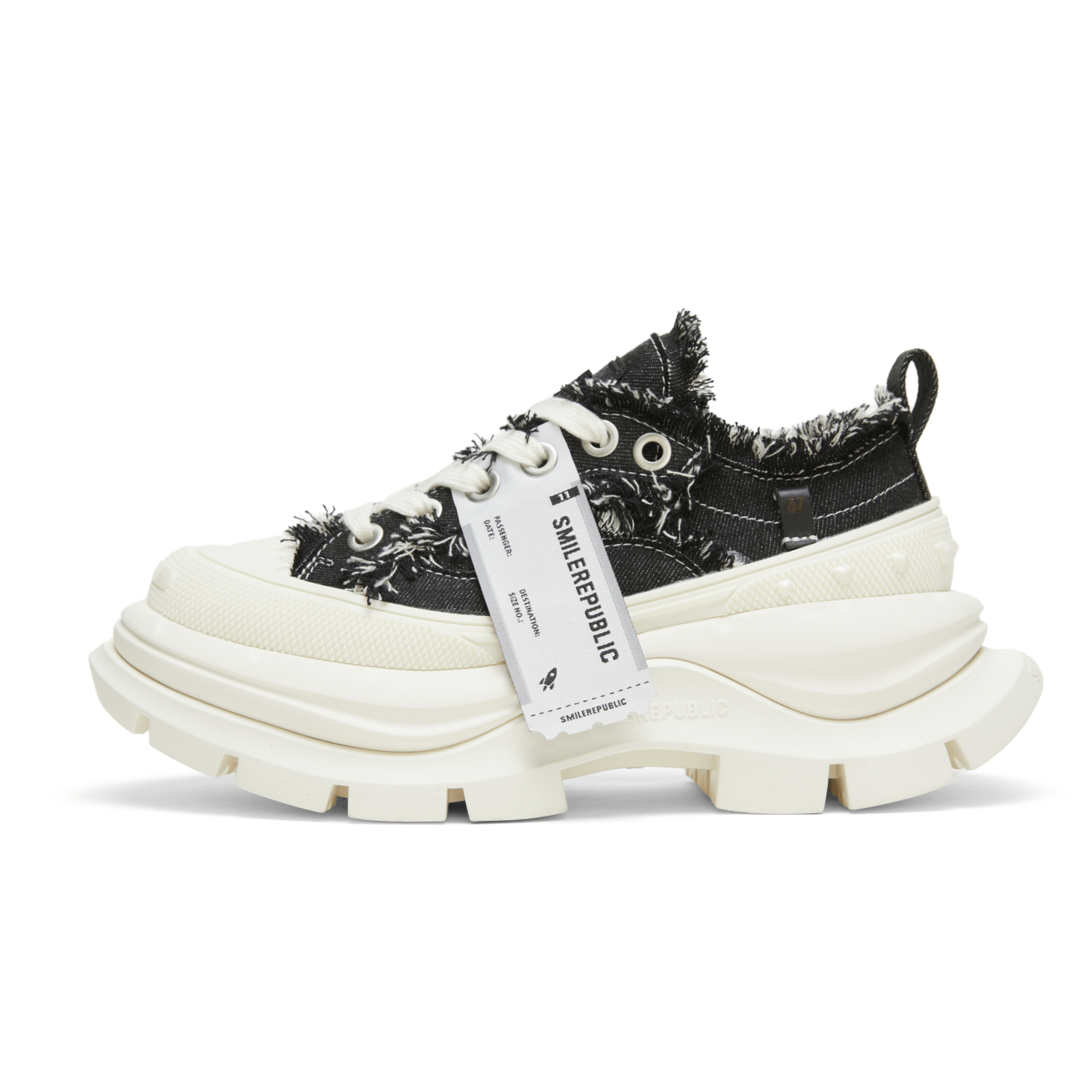 SMILEREPUBLIC Black and White Contrast Low - top Open - mouthed Thick - soled Canvas Shoes 2.0 | MADAX