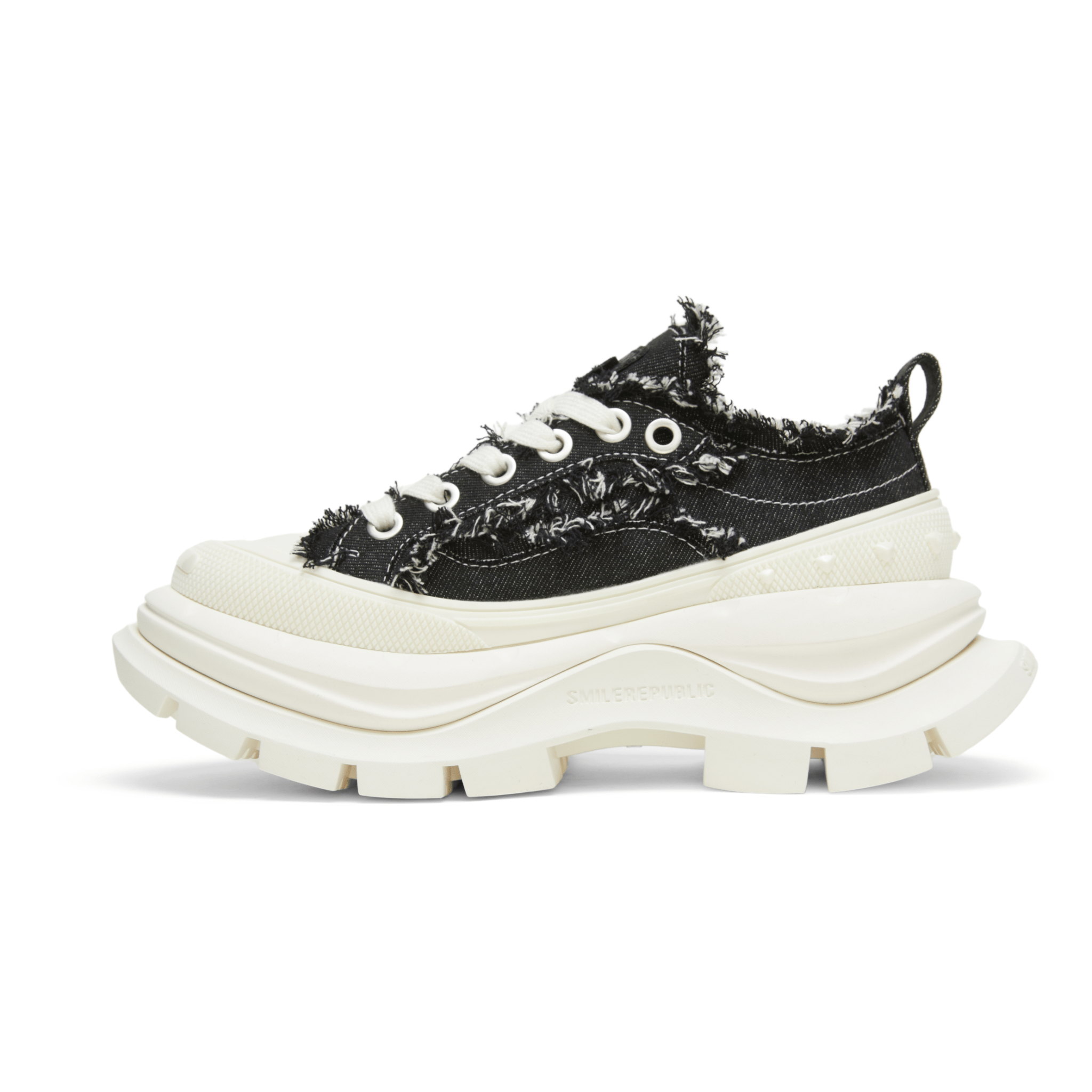 SMILEREPUBLIC Black and White Contrast Low - top Open - mouthed Thick - soled Canvas Shoes 2.0 | MADAX