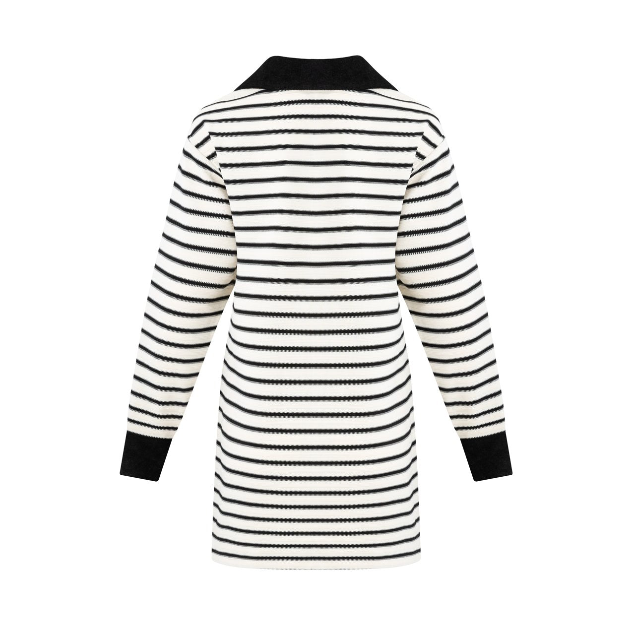 DIANA VEVINA Black and White Striped Knit V - Neck Dress | MADA IN CHINA