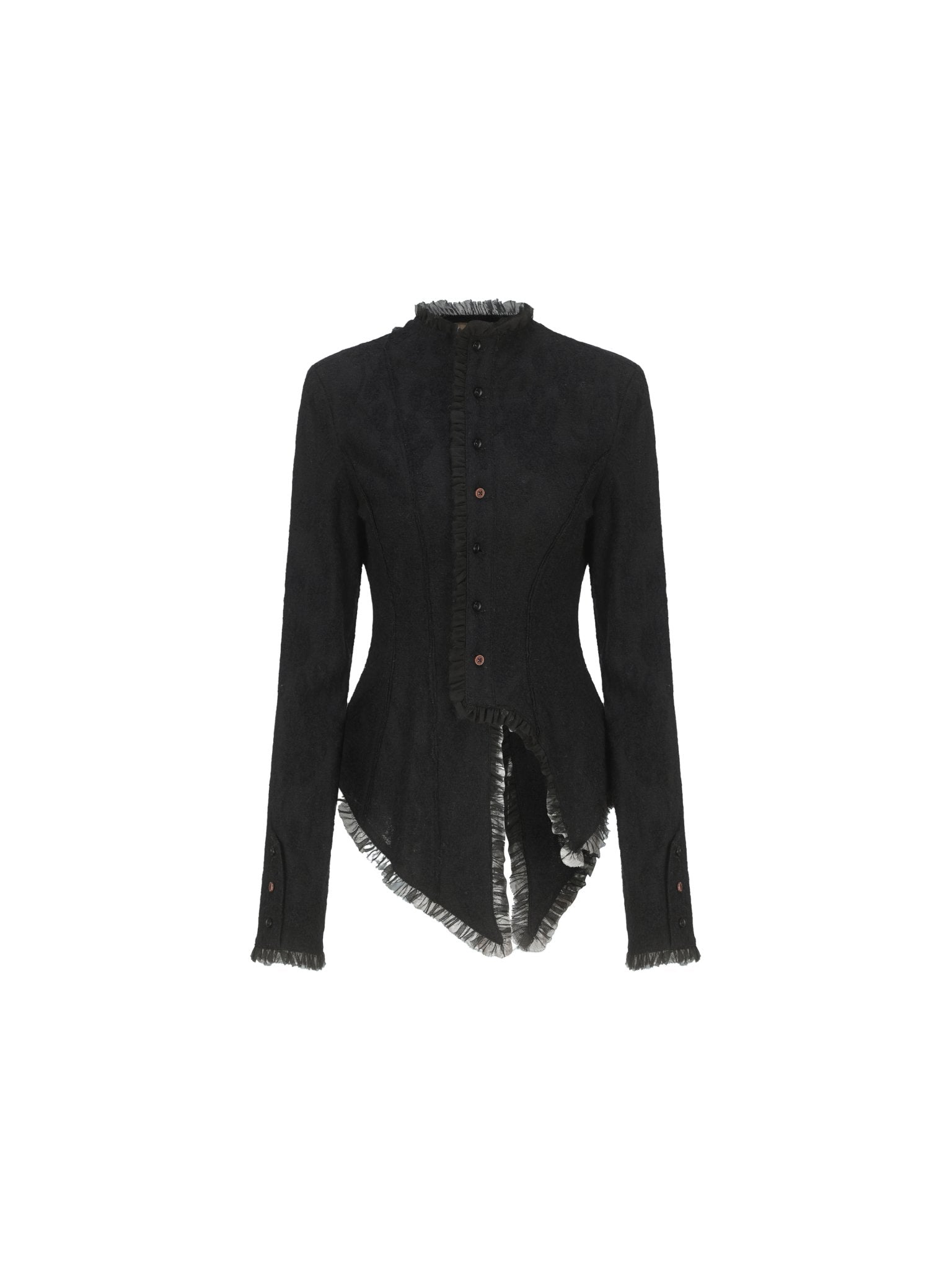 ELYWOOD Black Asymmetrical Wool Lace Shirt | MADAX