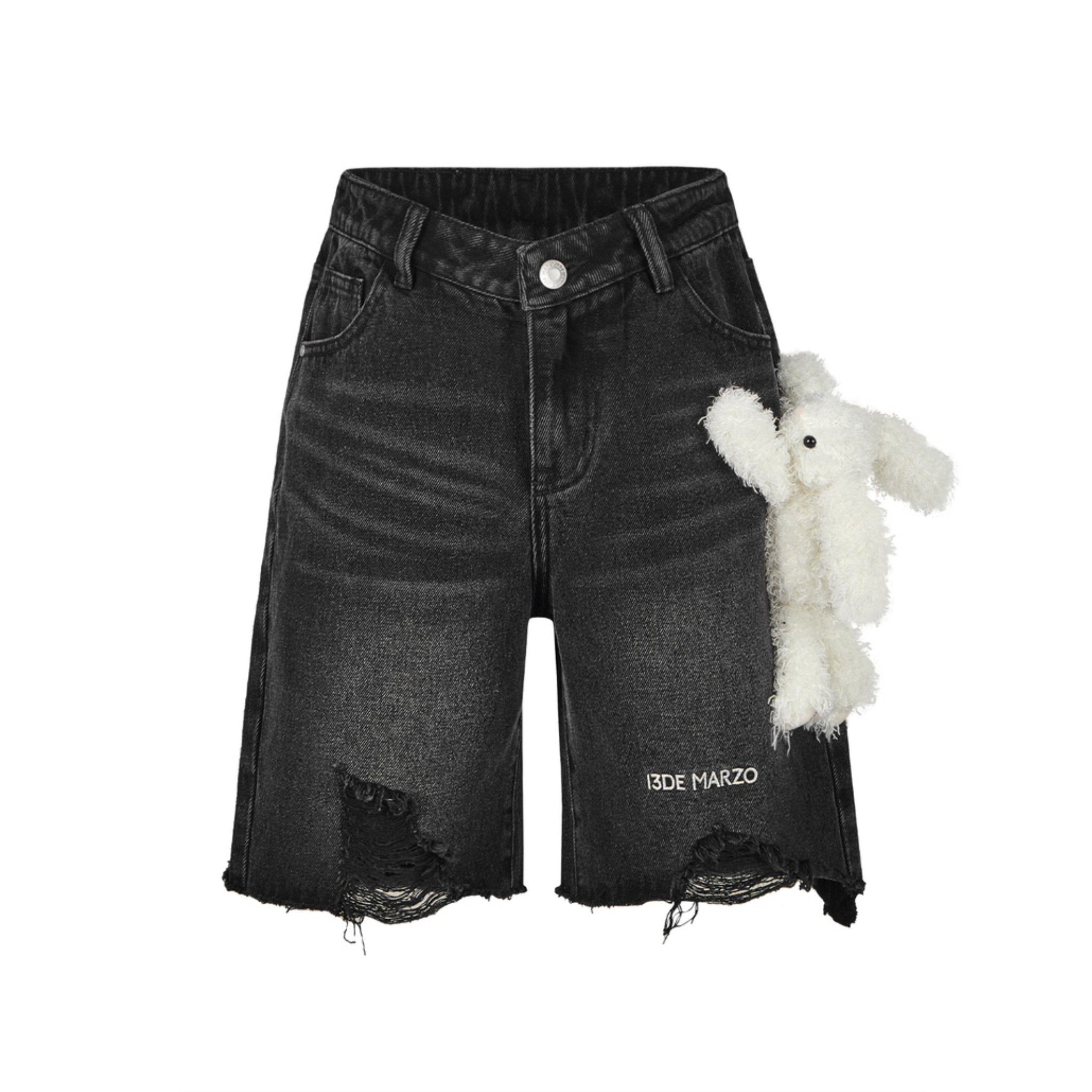 13DE MARZO Black Bear Denim Logo Bike Shorts | MADA IN CHINA