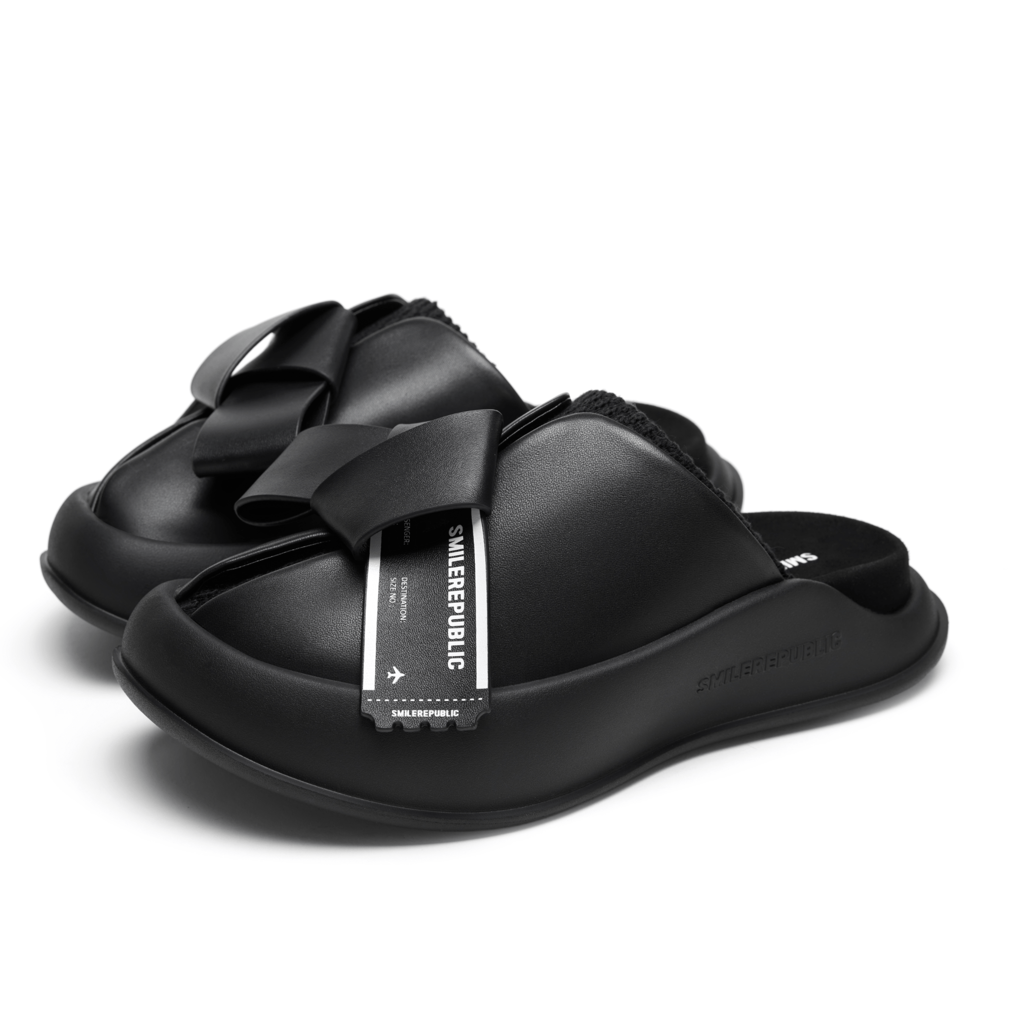 SMILEREPUBLIC Black Bow Square Buckle Thick - soled Half - slippers | MADAX