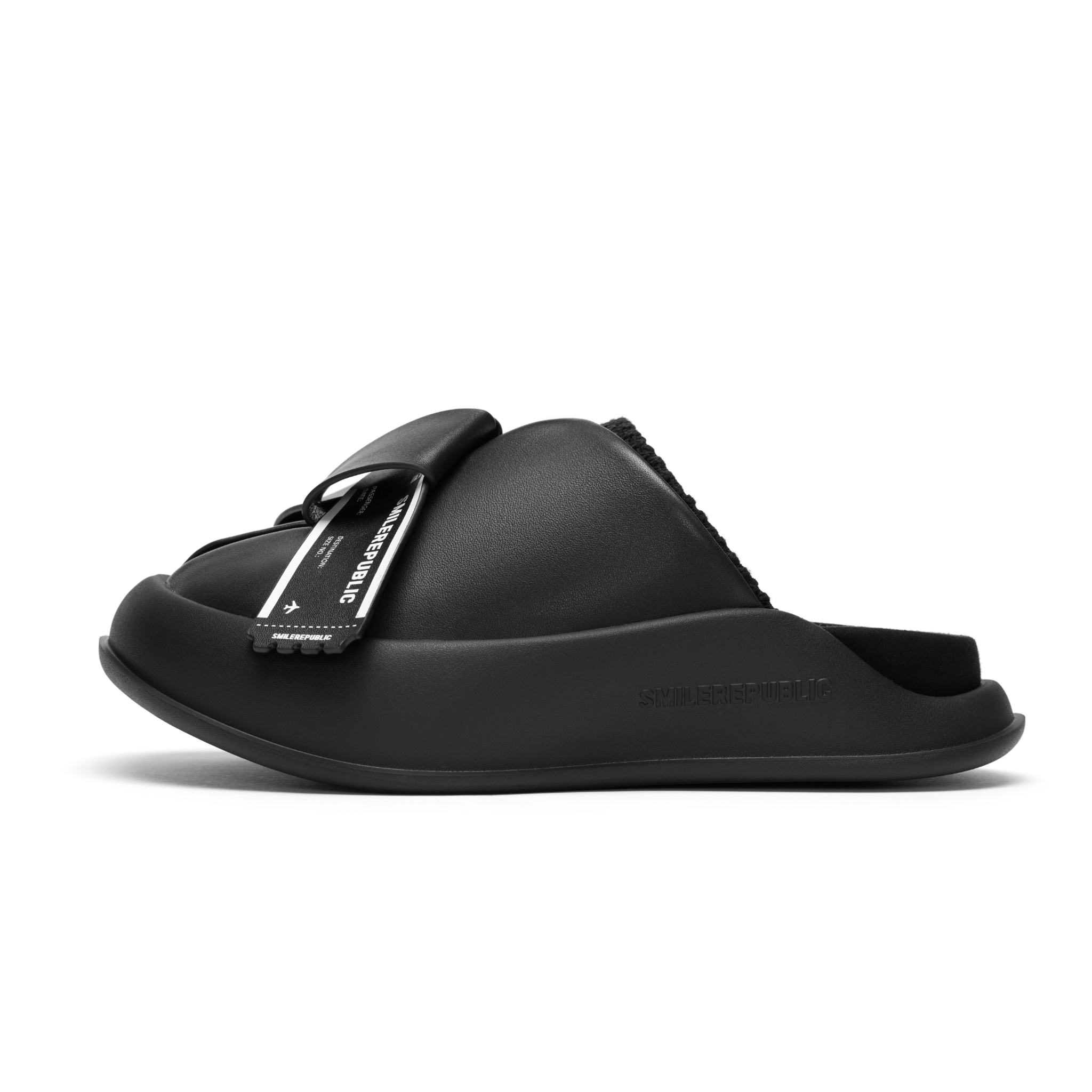 SMILEREPUBLIC Black Bow Square Buckle Thick - soled Half - slippers | MADAX