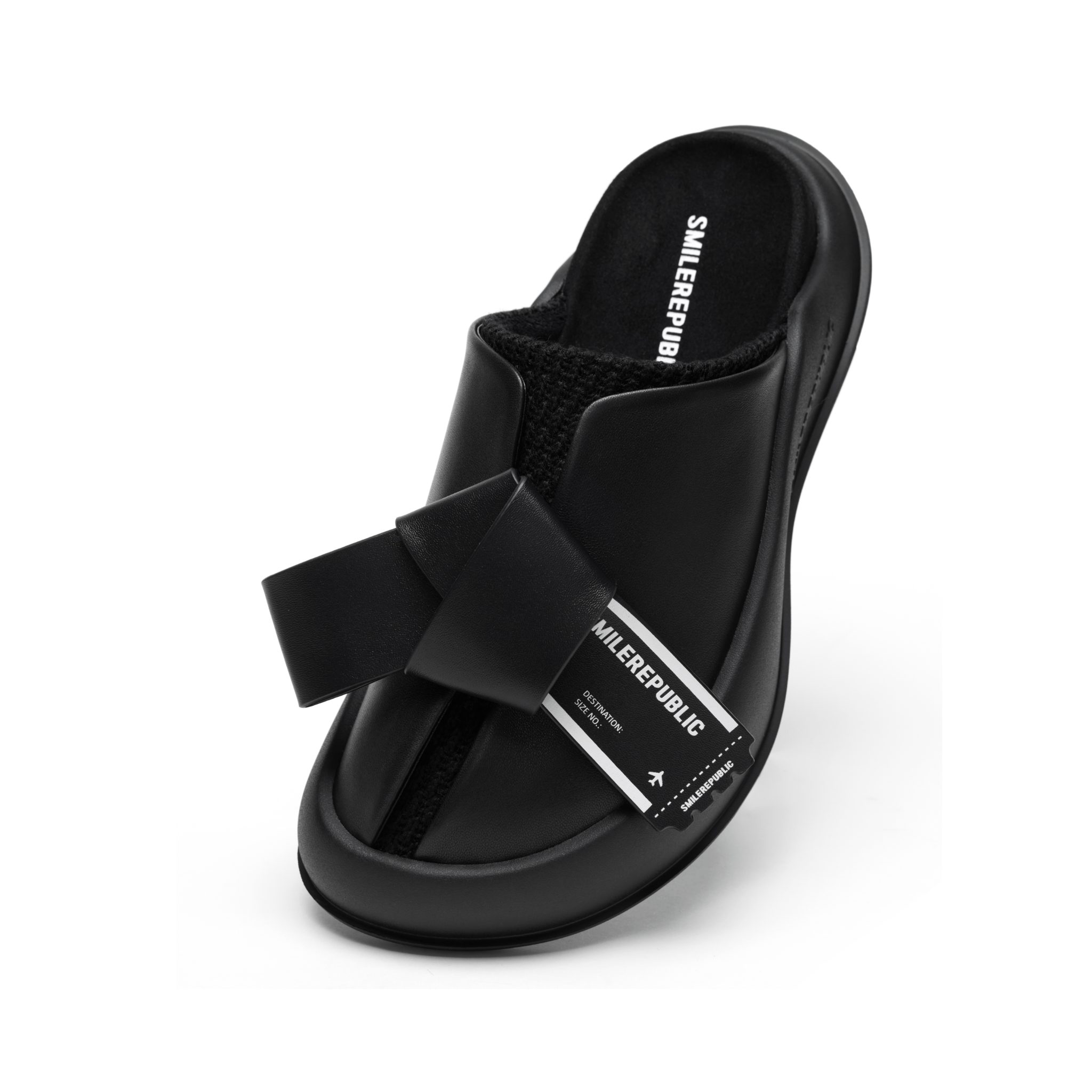 SMILEREPUBLIC Black Bow Square Buckle Thick - soled Half - slippers | MADAX
