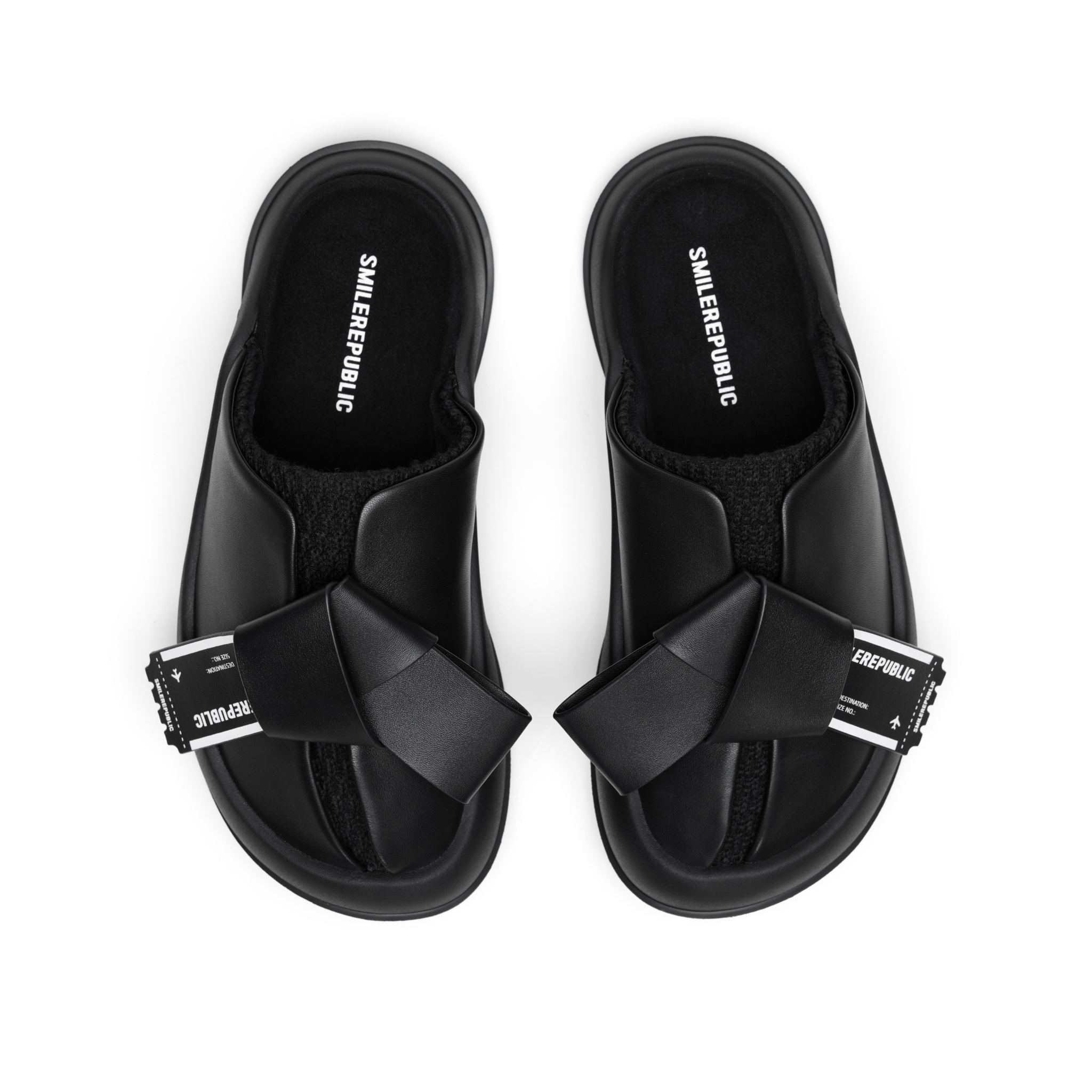 SMILEREPUBLIC Black Bow Square Buckle Thick - soled Half - slippers | MADAX