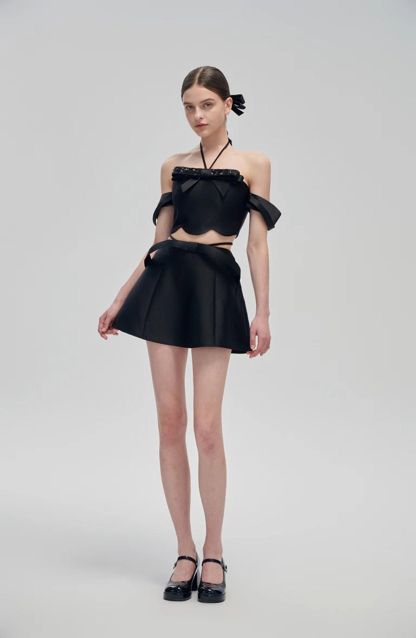 Fa sogno Black Bow Tie Two-piece Dress
