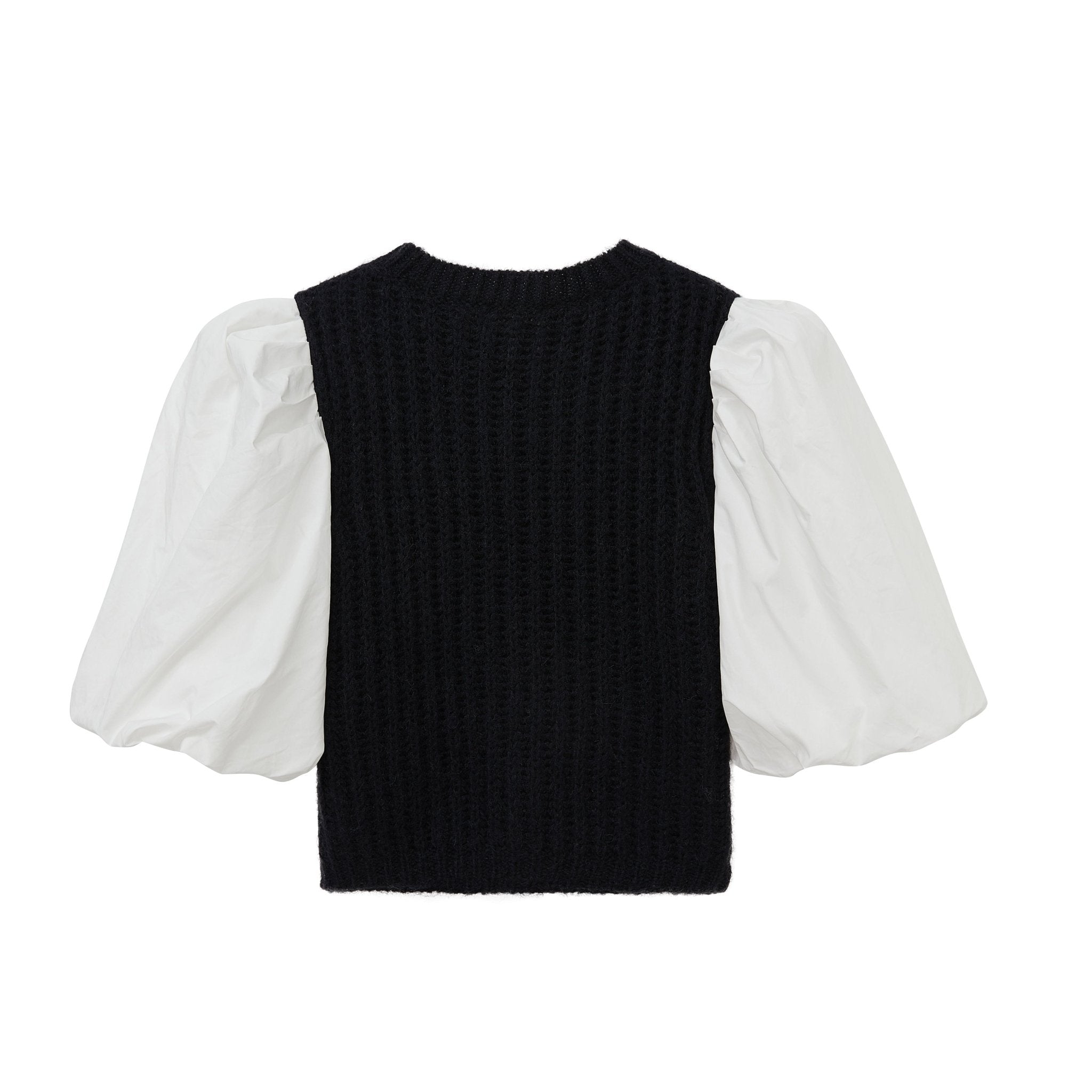 Maca Kaka Black Bud Sleeve Knit Top | MADA IN CHINA